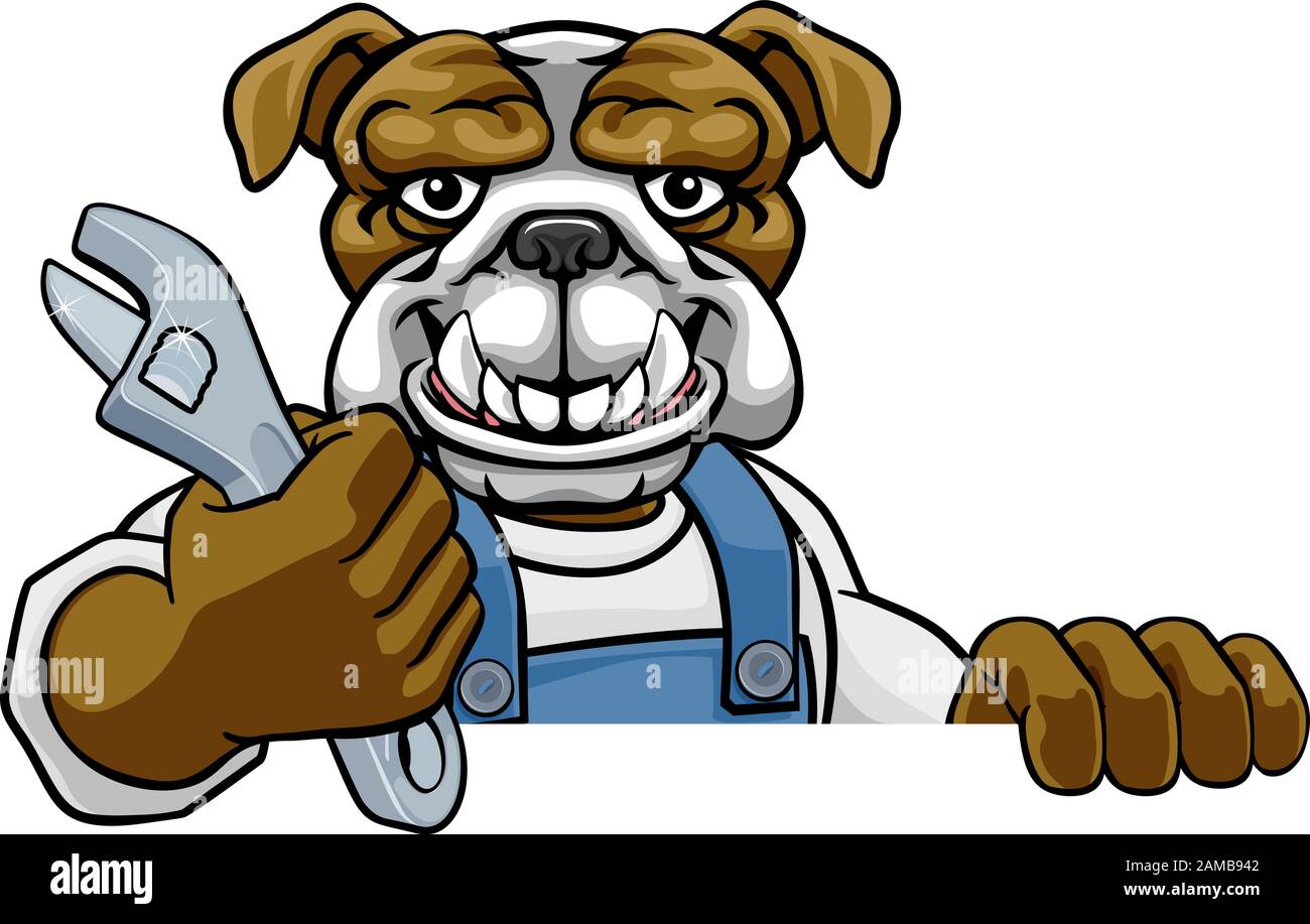 Plombier Bulldog ou mécanicien Holding Spanner Illustration de Vecteur