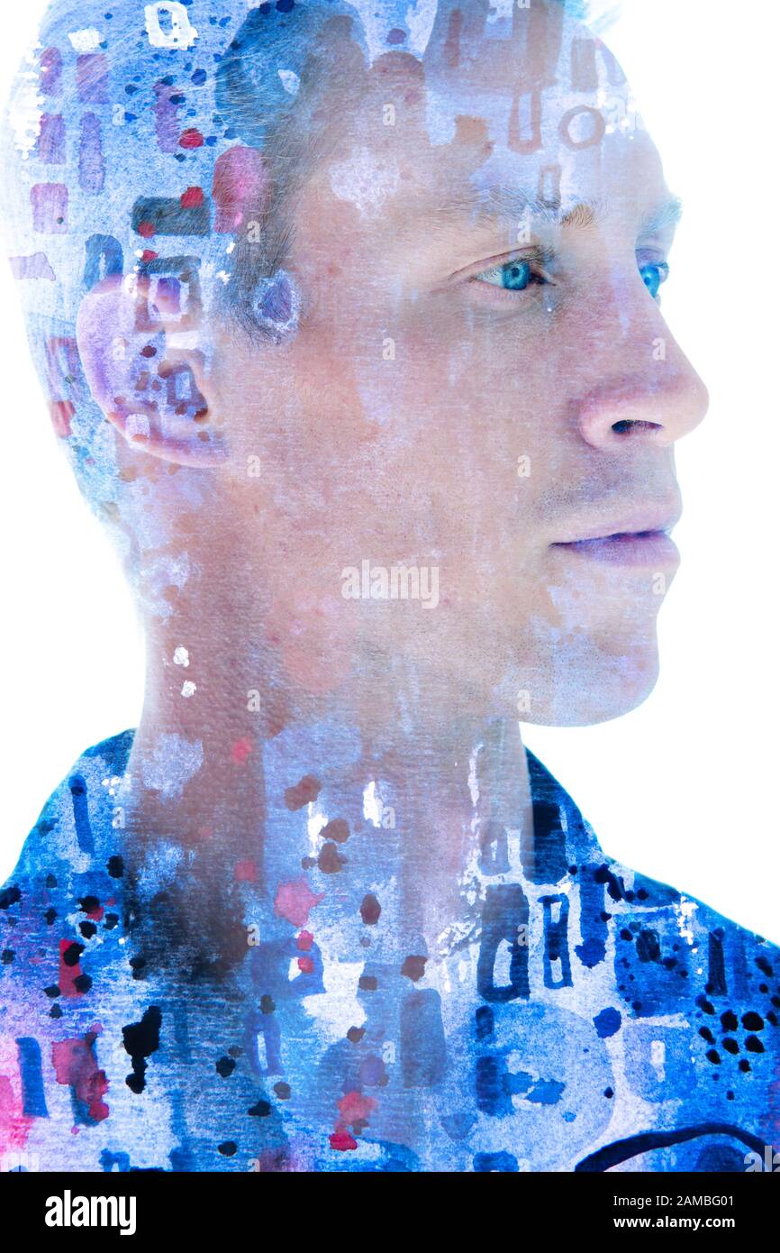 Paintography. La peinture abstraite, combiné avec un portrait Banque D'Images