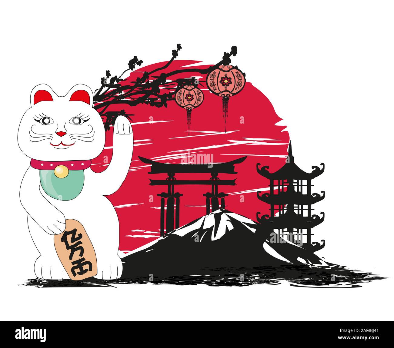 Mid-Autumn Festival pour le Nouvel An chinois- carte avec Maneki Neko Cat souhaiter bonne chance Banque D'Images