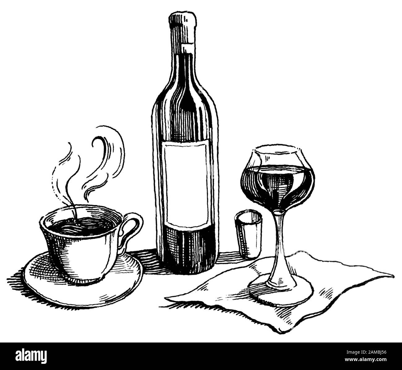 vin et café sur la table Banque D'Images