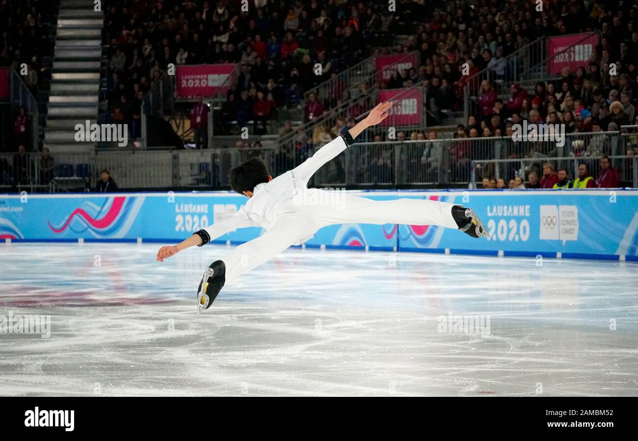 Cha Younghyun de Corée - concurrent libre de patinage aux Jeux Olympiques de la Jeunesse Lausanne 2020 en Suisse le 12 janvier 2020 dans la zone de patinage de Lausanne. Crédit: Alfredss/Alay Live News Banque D'Images