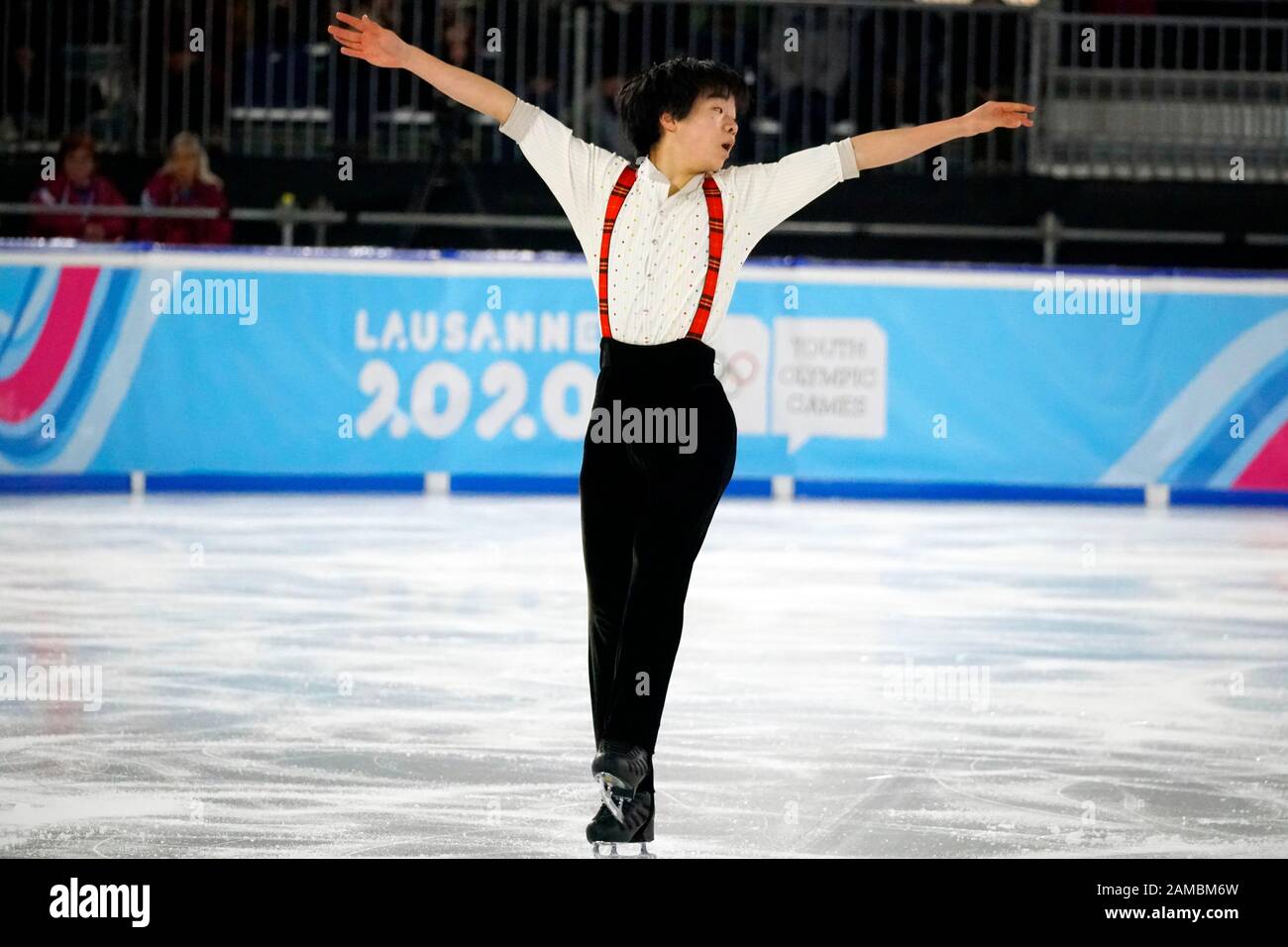 Les Jeux Olympiques de la Jeunesse à Lausanne 2020 gagnant Kagiyama Yuma - Japon - compétition de patinage libre aux Jeux Olympiques de la Jeunesse à Lausanne 2020 en Suisse le 12 janvier 2020 dans la zone de patinage de Lausanne. Crédit: AlfredSS/Alay Live News Banque D'Images