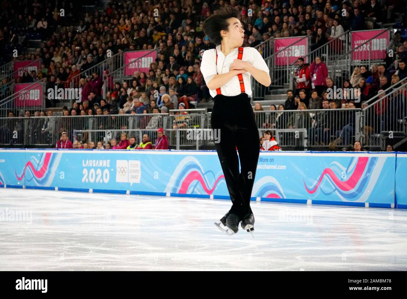 Les Jeux Olympiques de la Jeunesse à Lausanne 2020 gagnant Kagiyama Yuma - Japon - compétition de patinage libre aux Jeux Olympiques de la Jeunesse à Lausanne 2020 en Suisse le 12 janvier 2020 dans la zone de patinage de Lausanne. Crédit: AlfredSS/Alay Live News Banque D'Images