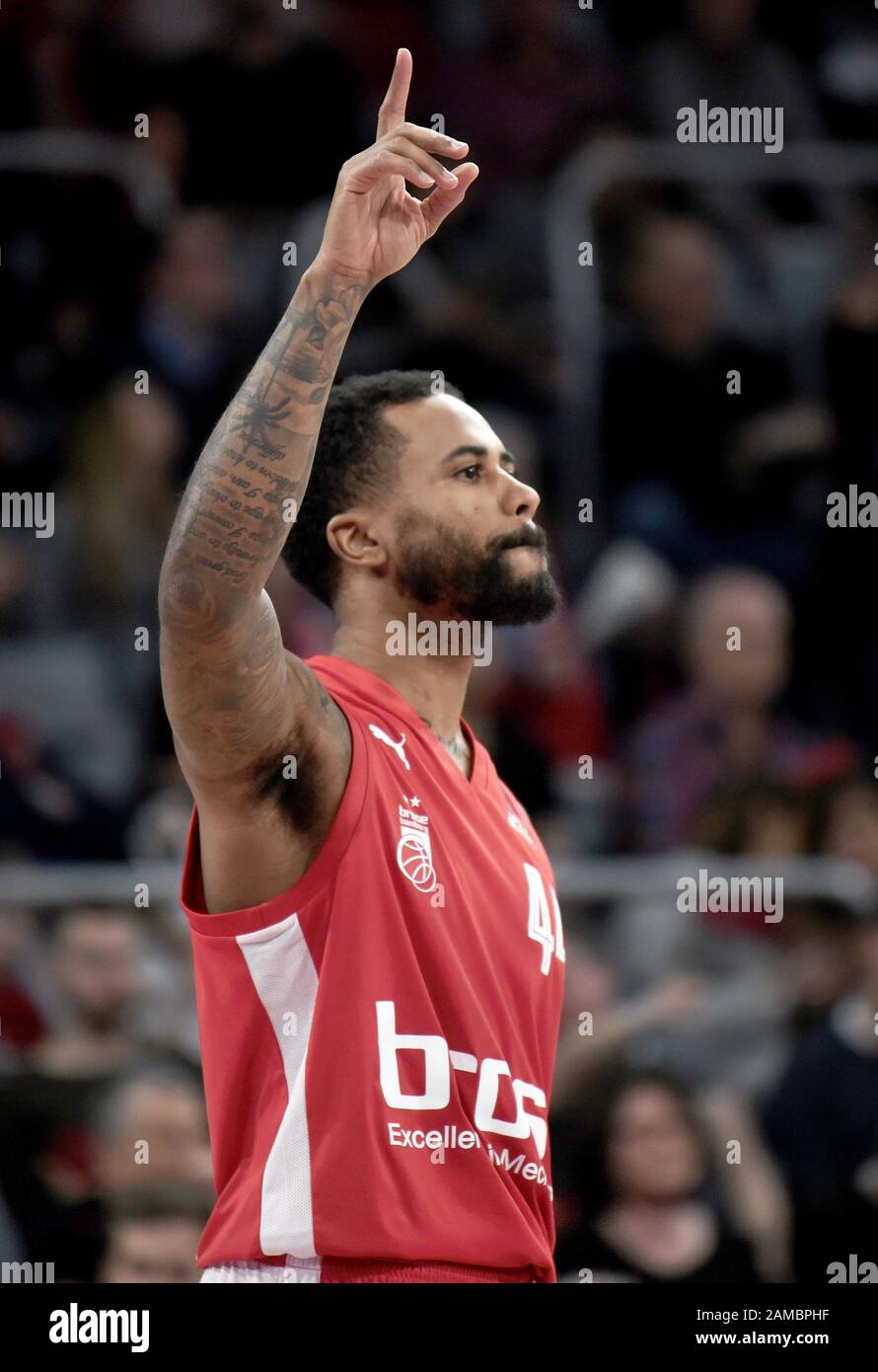 Bamberg, Allemagne. 12 janvier 2020. Basket-ball: Bbl Cup, Brose Bamberg - Alba Berlin, demi-finale. Bryce Taylor de Bamberg réagit pendant le jeu. Crédit: Nicolas Armer/Dpa/Alay Live News Banque D'Images