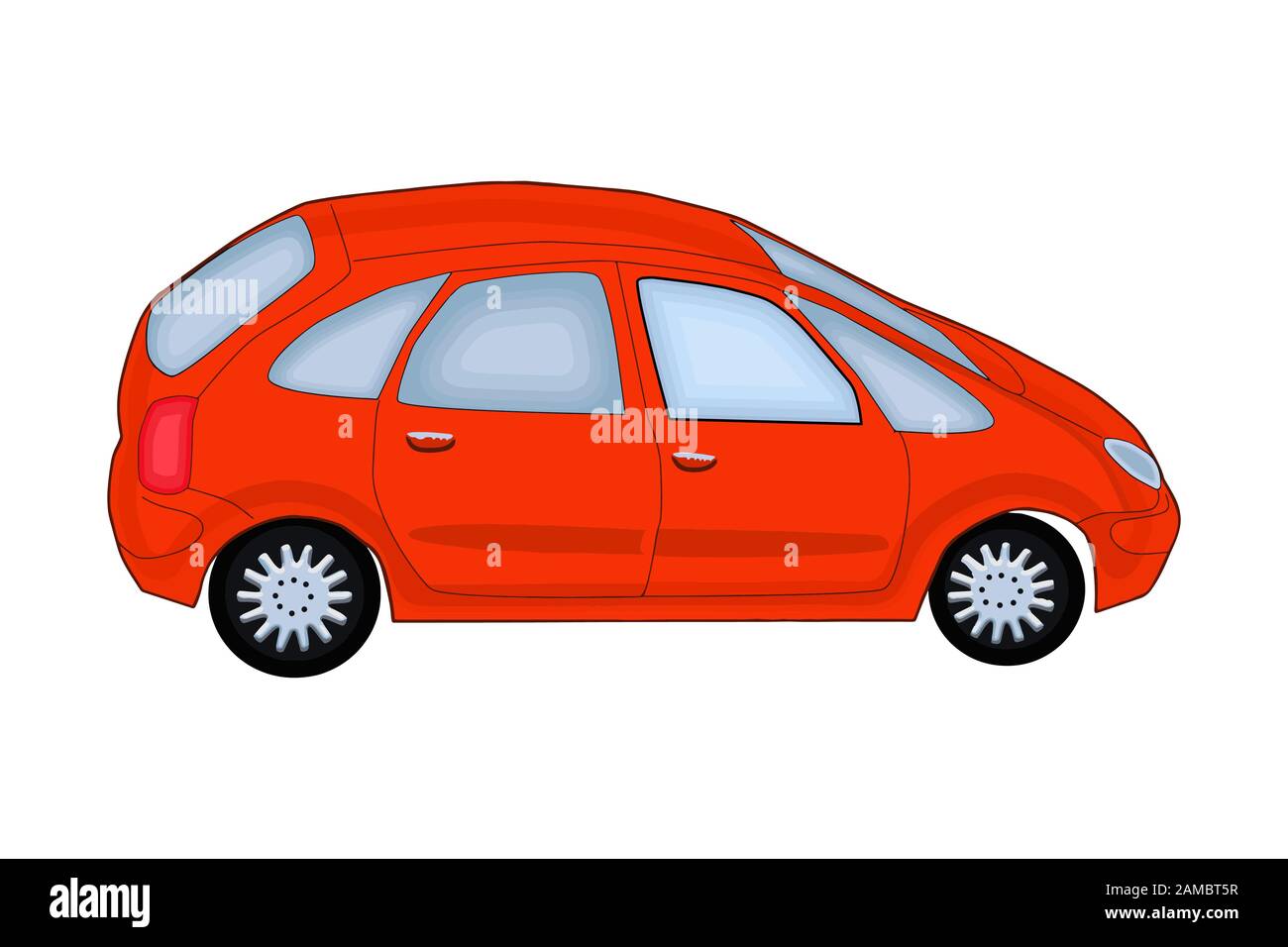 Voiture rouge isolée sur fond blanc. Vue latérale, voiture rouge de style plat. Sédan réaliste rouge. Véhicule de transport. Illustration vectorielle de stock de dessin animé Illustration de Vecteur