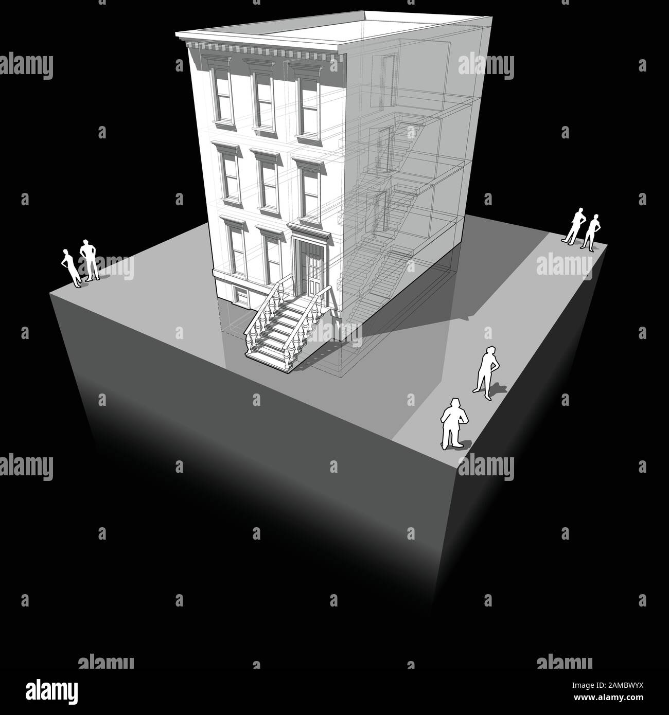 schéma d'une maison de ville américaine typique Illustration de Vecteur