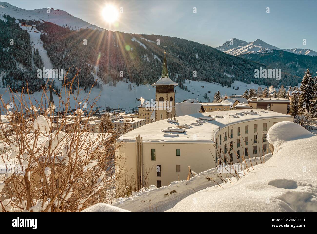 Vue sur la ville de Davos Platz en hiver, Grisons, Suisse Banque D'Images