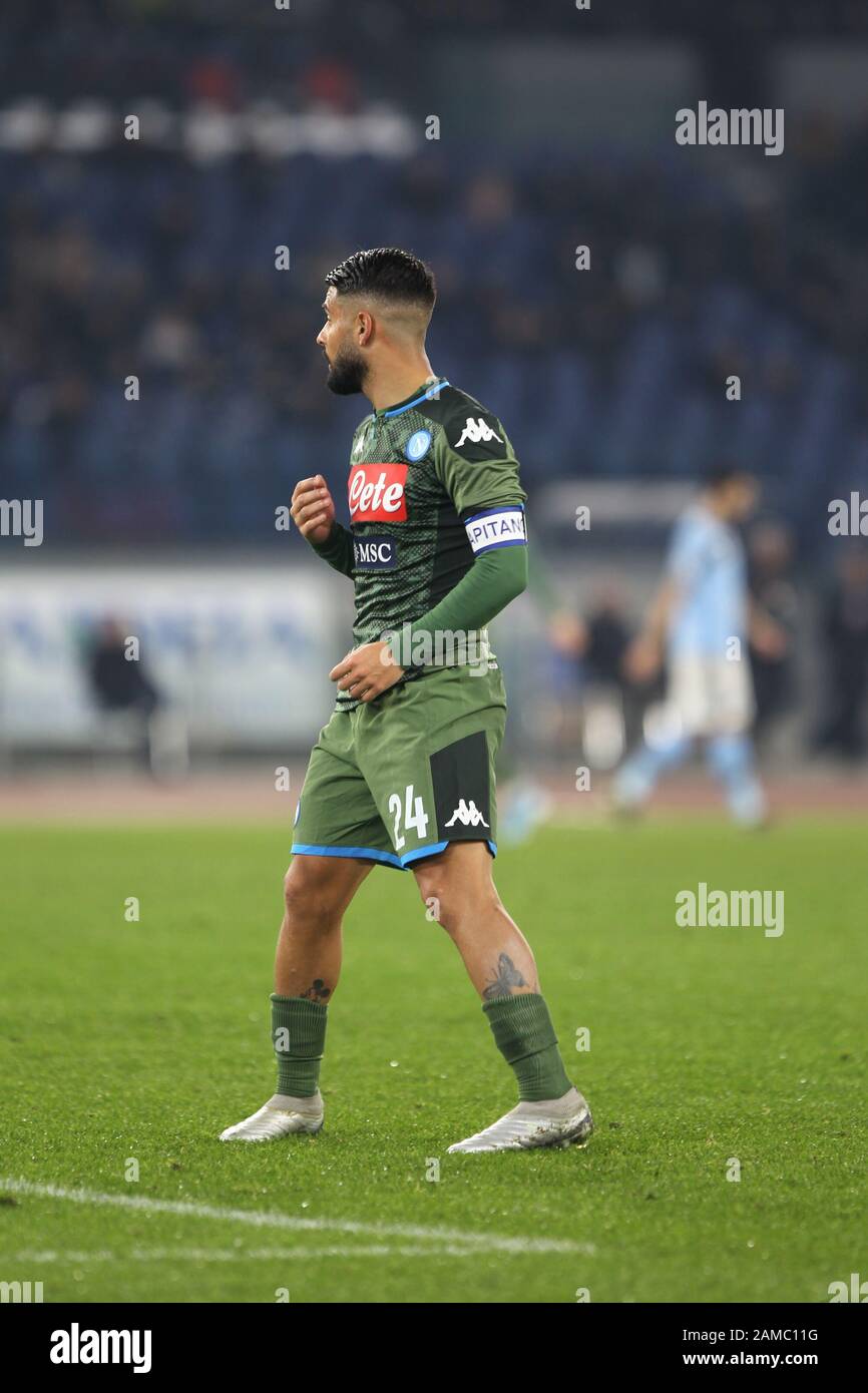 Rome, Italie. 11 janvier 2020. Lorenzo Insigne(c), FW de la SSC Napoli pendant le match de football contre SS Lazio à Stadio Olimpico à Rome. Résultat final SS Lazio a gagné sur SSC Napoli avec 1-0. (Photo De Salvatore Esposito/Pacific Press) Crédit: Agence De Presse Du Pacifique/Alay Live News Banque D'Images