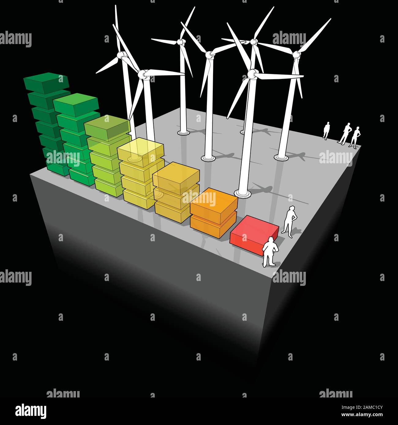 Schéma d'une ferme éolienne avec schéma de classification d'énergie Illustration de Vecteur