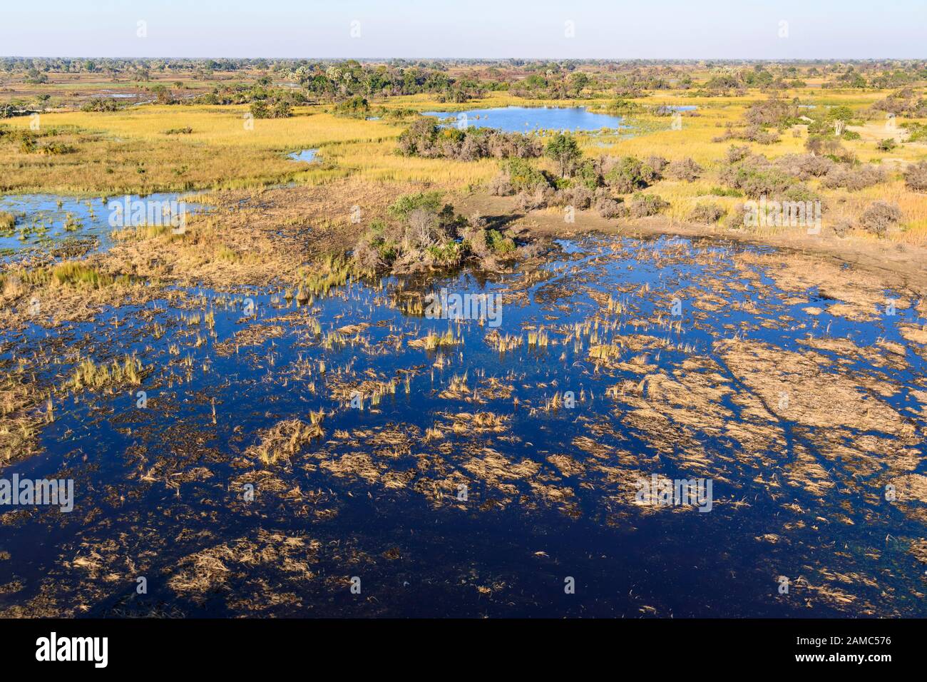 Vue aérienne du delta de l'Okavango durant l'inondation annuelle, au Botswana Banque D'Images