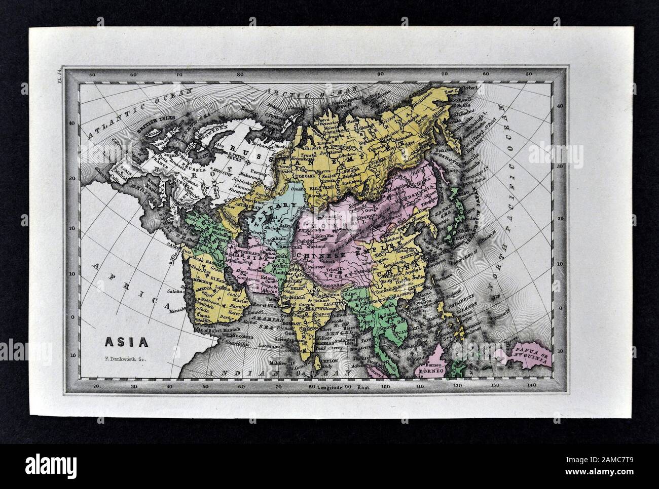 1834 Carey Carte Asie Chine Japon Corée montrant l'Inde Mongolie Népal Tibet Saoudite et d'autres pays Banque D'Images