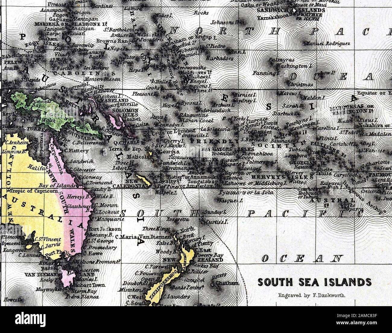 1834 Carte de l'Océanie ou Carey Oceanica - Australie Nouvelle-Zélande Pacifique Sud Polynésie Hawaii Banque D'Images
