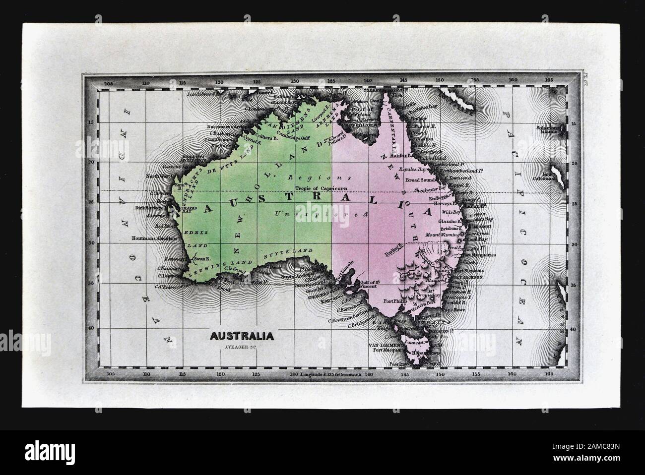 Carey 1834 Carte de l'Australie de meubles anciens Banque D'Images