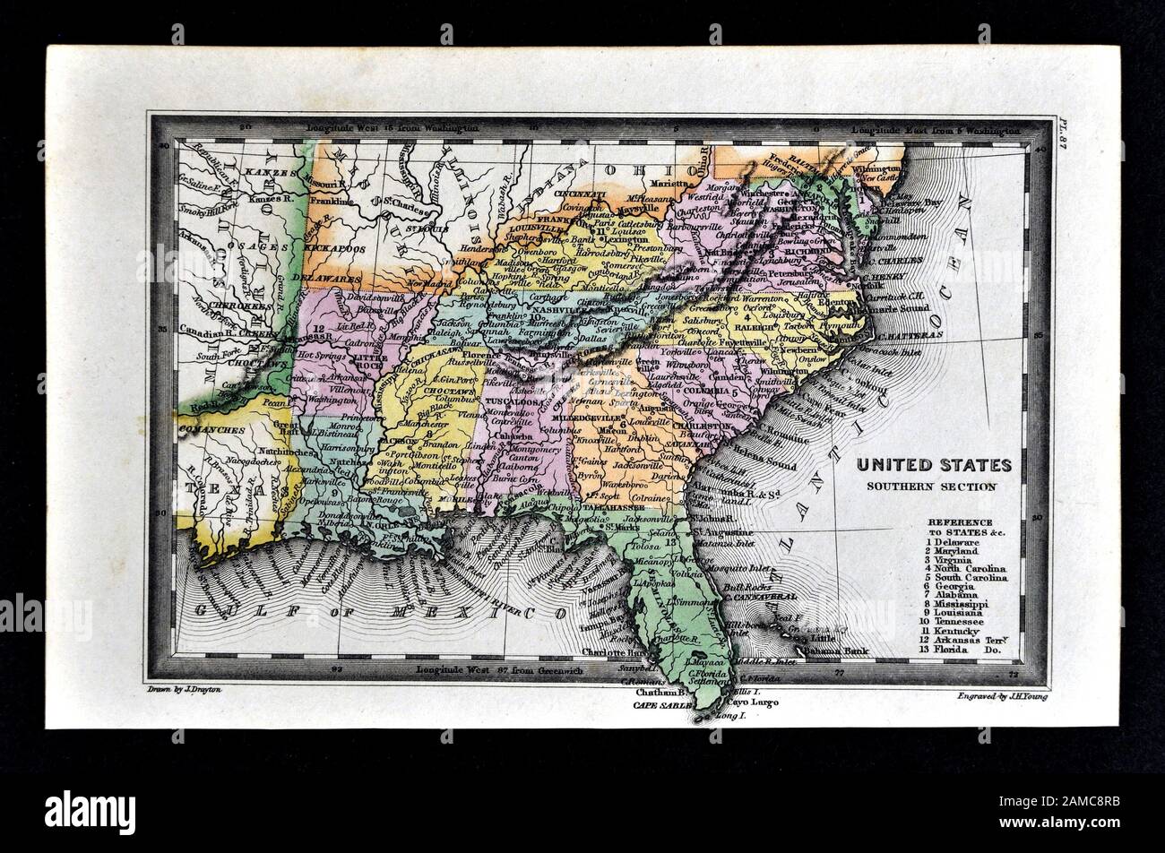 1834 Carey Site United States of America Etats du Sud y compris Virginia Alabama Géorgie Louisiane Mississippi Arkansas Arizona Arkansas Caroline du Nord et du Sud Banque D'Images
