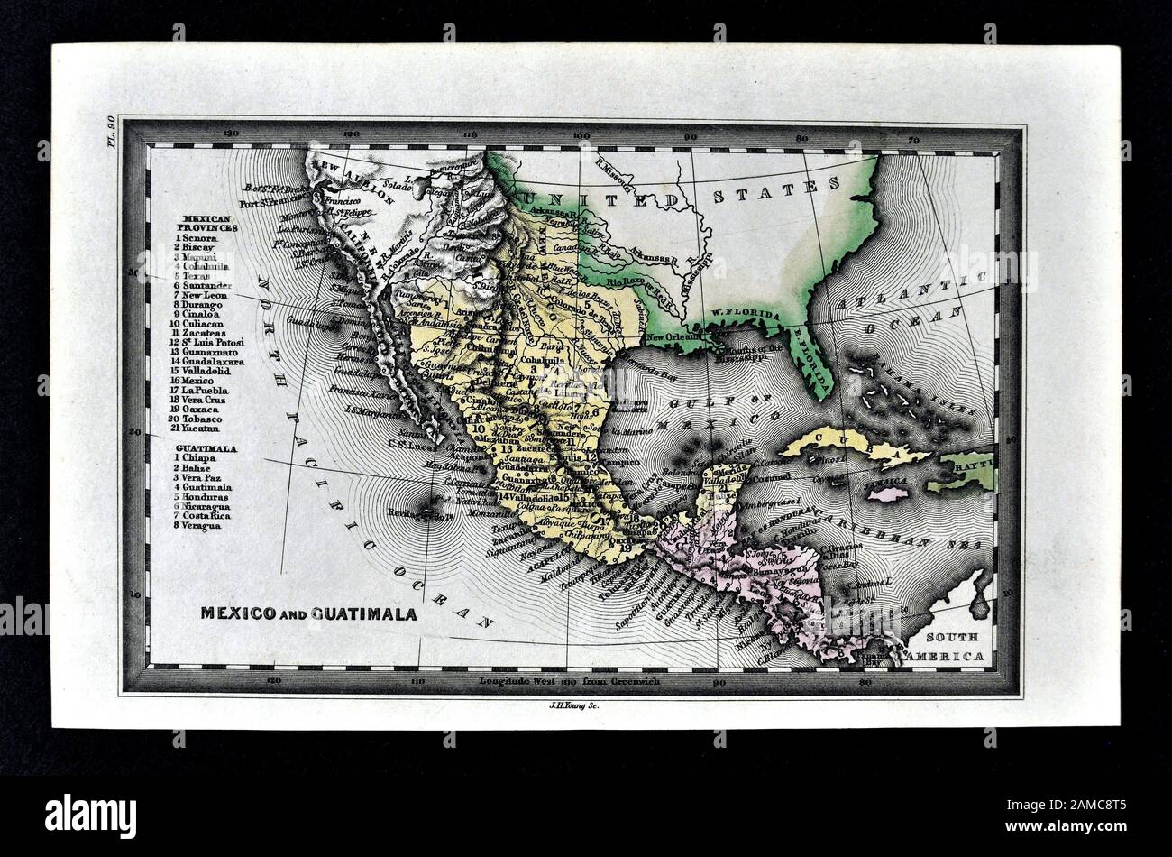 Carey 1834 Carte du Mexique et de la Californie au Texas Espagnol Banque D'Images