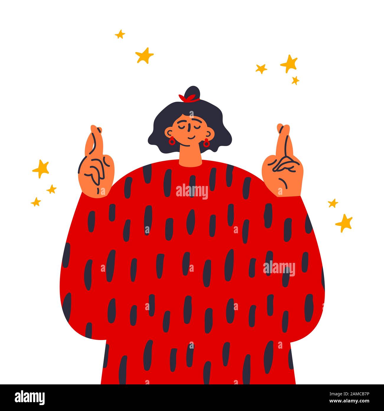 Femme croisant les doigts et souhaitant bonne chance. Illustration de Vecteur