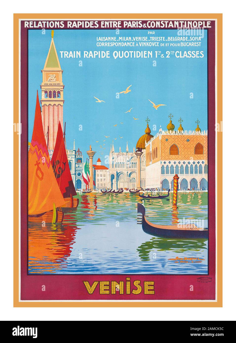Venise/VENISE place Saint Marks ancienne époque historique des années 1920 train Rail Voyage affiche lithographie en couleurs, 1921, imprimé par Cornille & serre, Paris, par Georges S. Dorival Banque D'Images