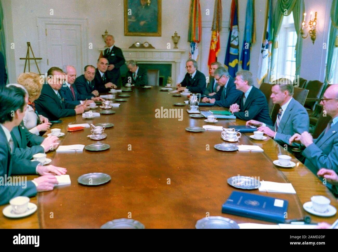 Josip Tito et Jimmy carter tiennent une réunion entre les responsables américains et yougoslaves. 7 Mars 1978 Banque D'Images