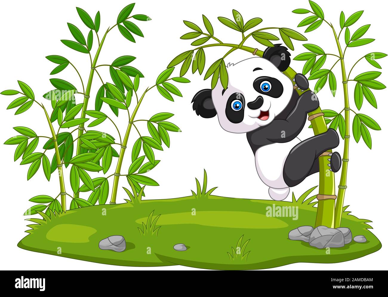 Cute Funny Baby Panda Accroche Sur Le Bambou Image Vectorielle Stock Alamy