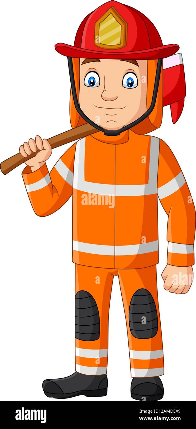 Pompier de caricature tenant une hache Illustration de Vecteur