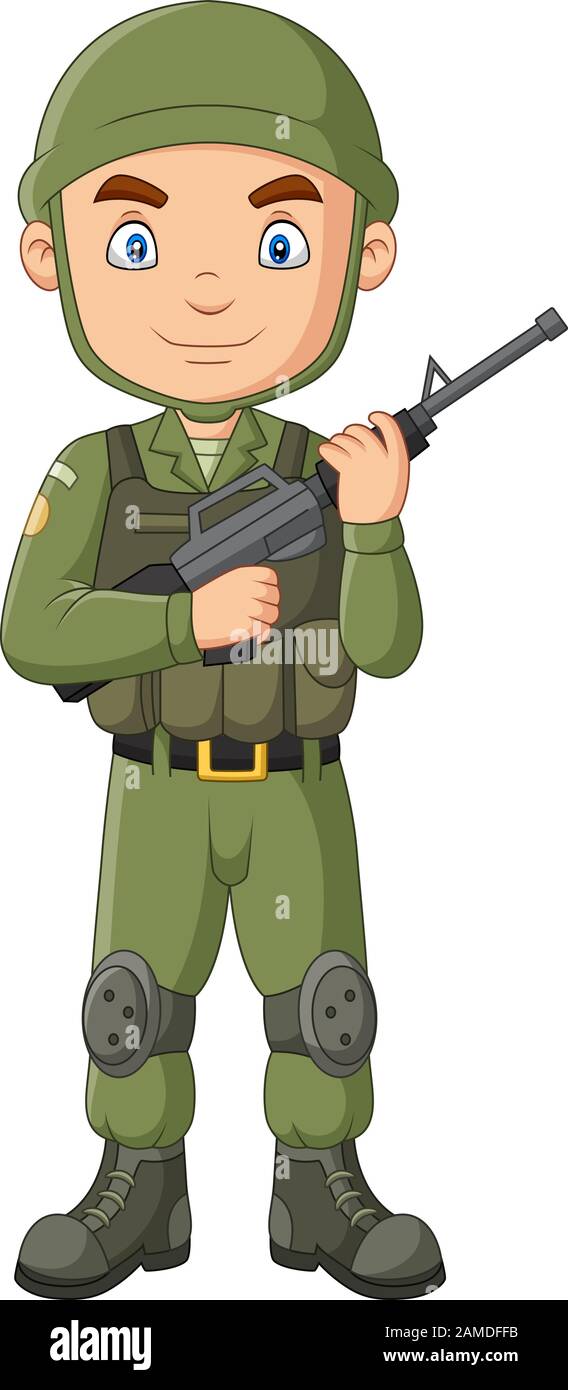 Un soldat de dessin animé avec un fusil de chasse Illustration de Vecteur