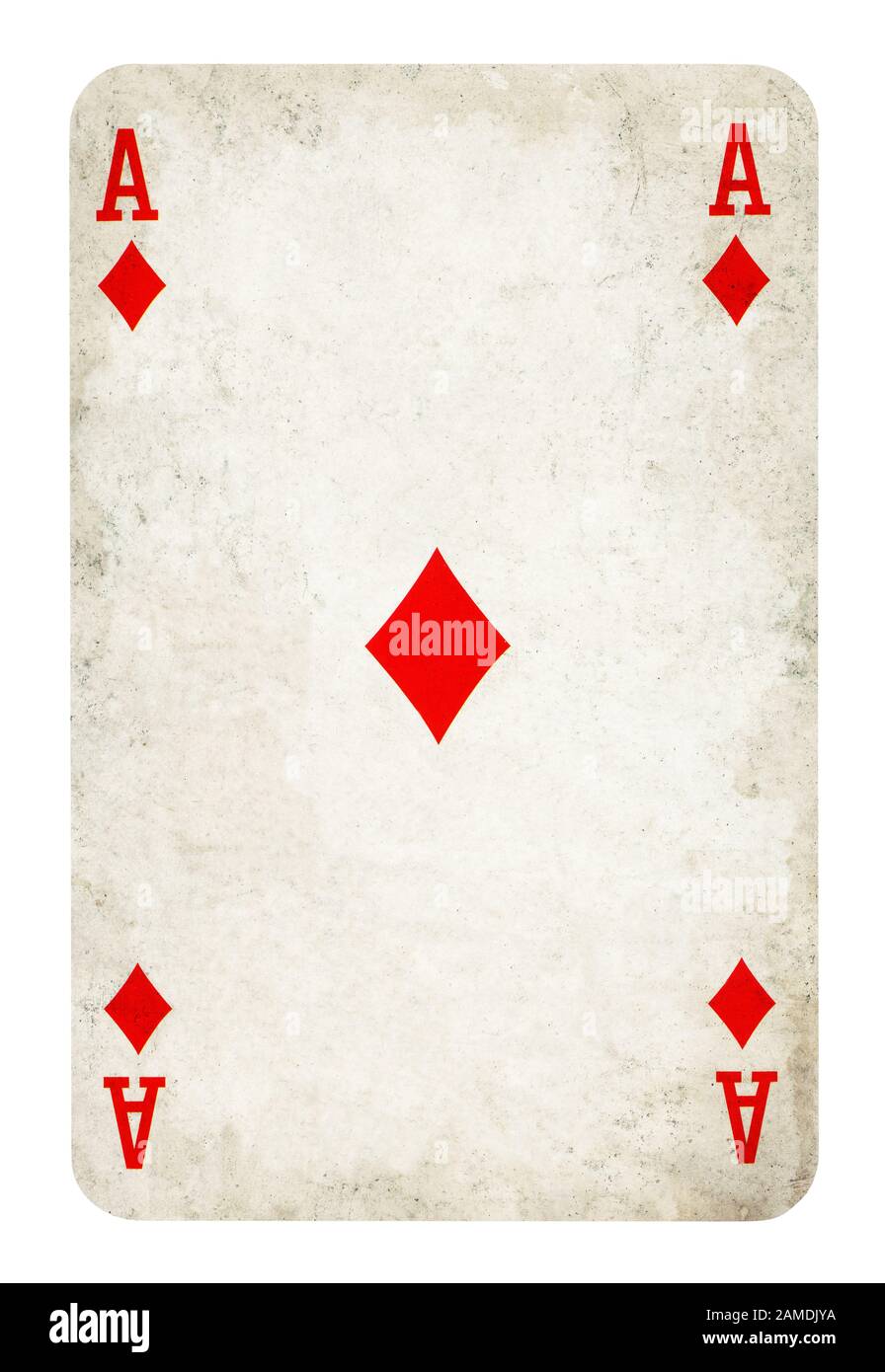 Ace of Diamonds Vintage playing card isolé sur blanc (chemin inclus) Banque D'Images