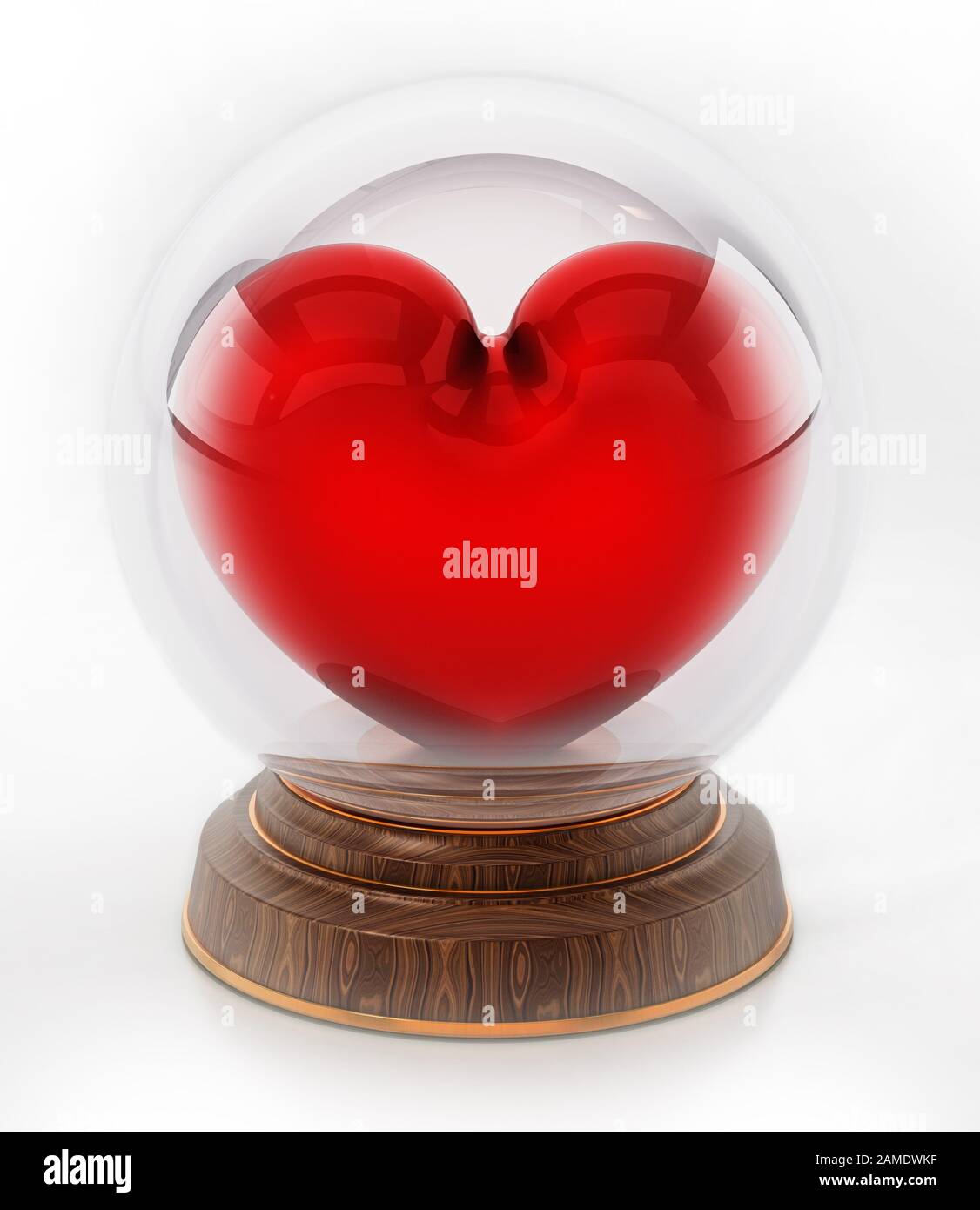 Boule de neige avec coeur rouge sur surface blanche. Illustration  tridimensionnelle Photo Stock - Alamy