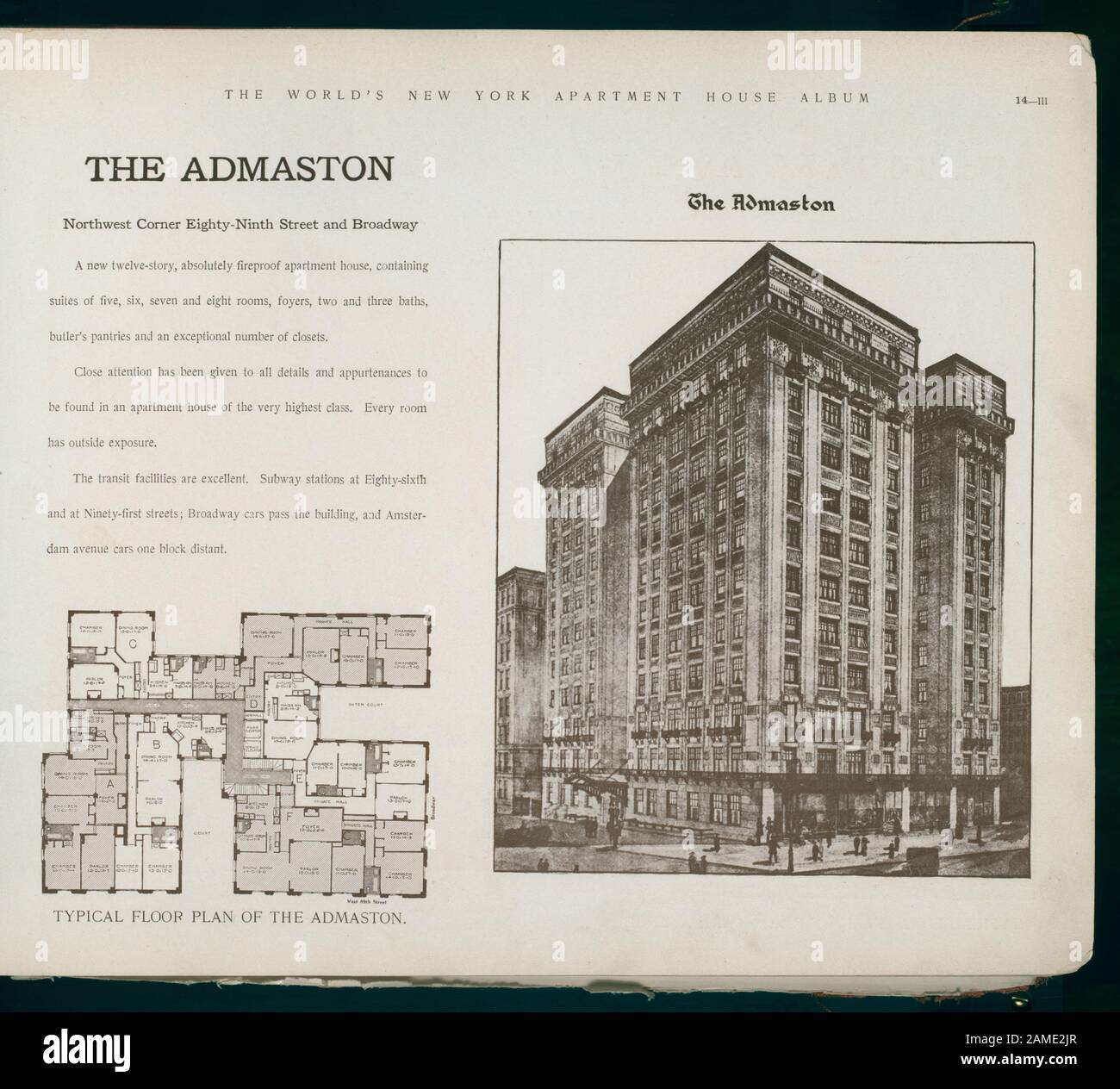 The Admaston Northwest Corner Eighty-Neuvième Street Et Broadway The Admaston. Northwest Corner, Quatre-Vingt-Neuvième Rue Et Broadway.; The Admaston. Northwest Corner, quatre-vingt-neuvième rue et Broadway. Banque D'Images