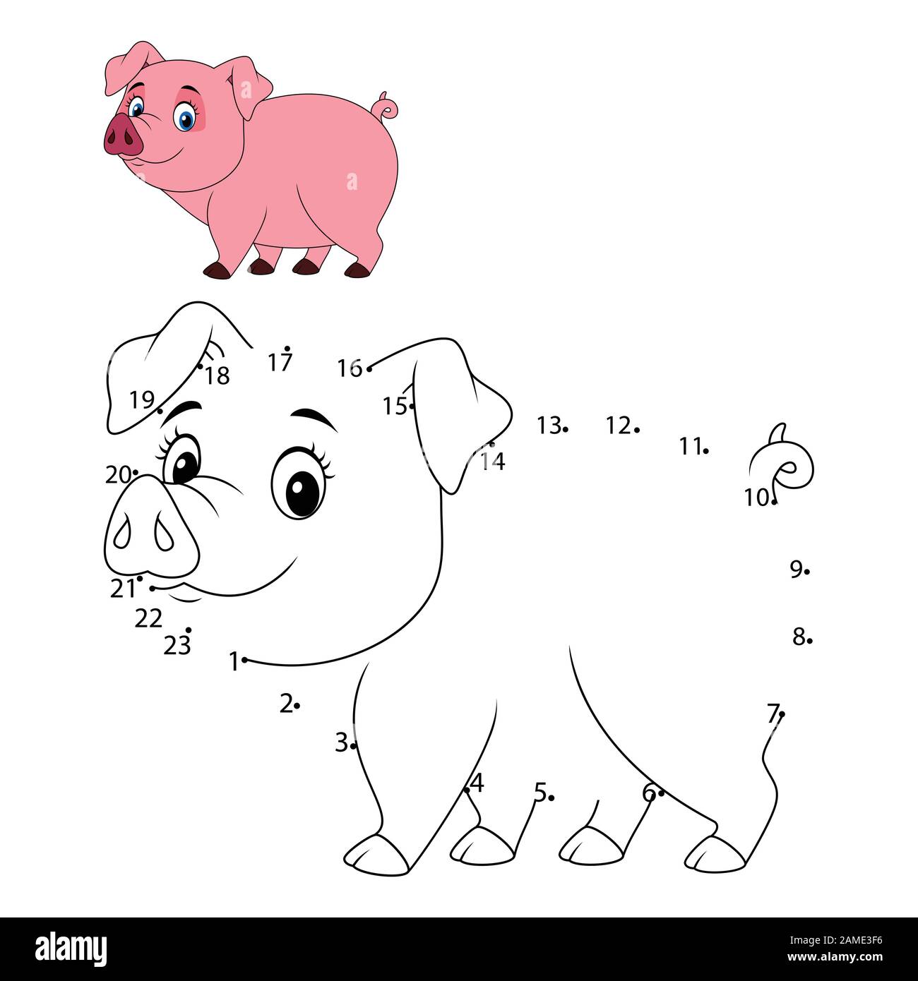 Connecter le nombre d'appeler l'animal jeu éducatif pour enfants, mignon petit cochon Illustration de Vecteur