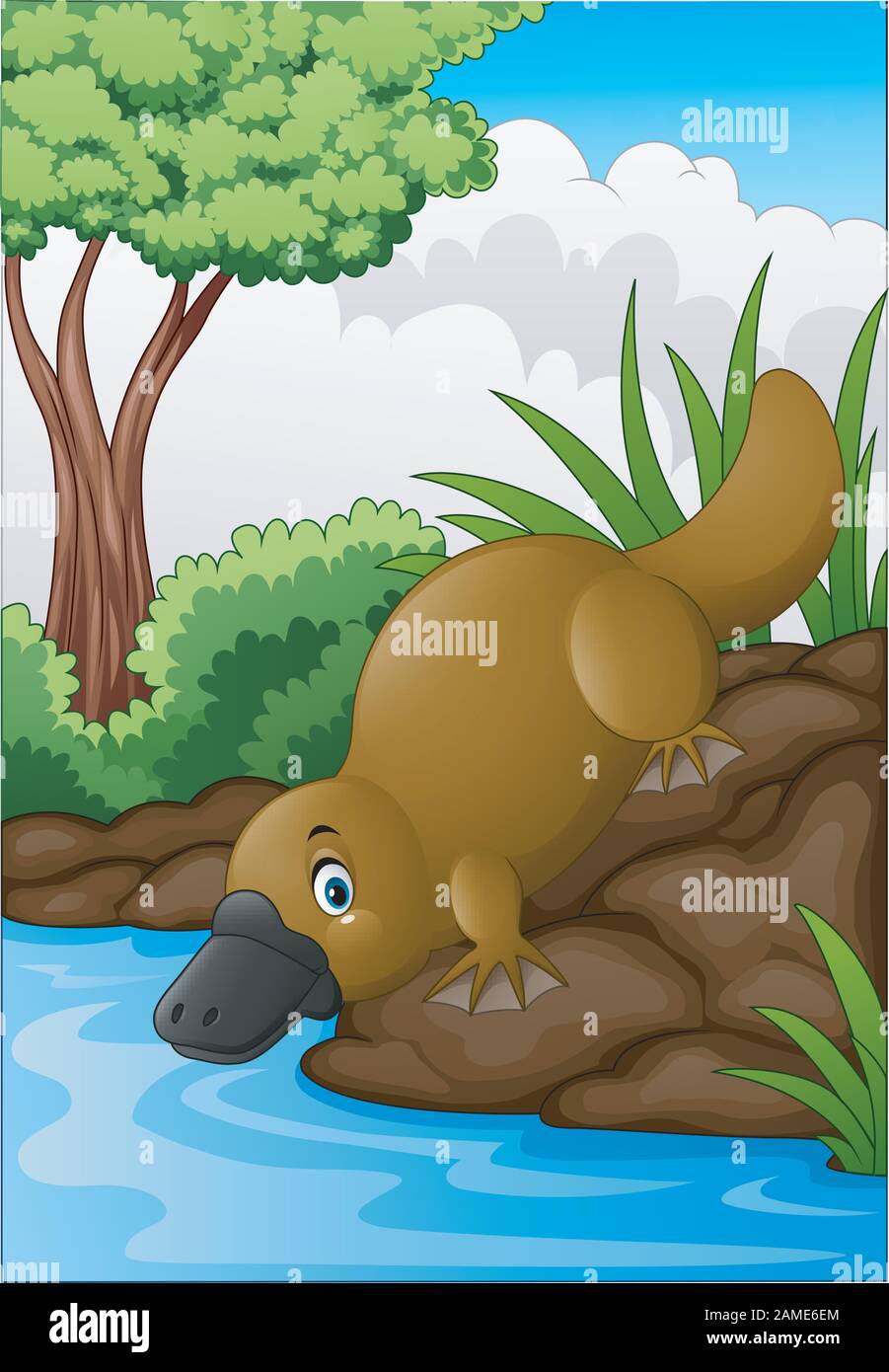 Plateau de dessin animé dans Forest creek Illustration de Vecteur