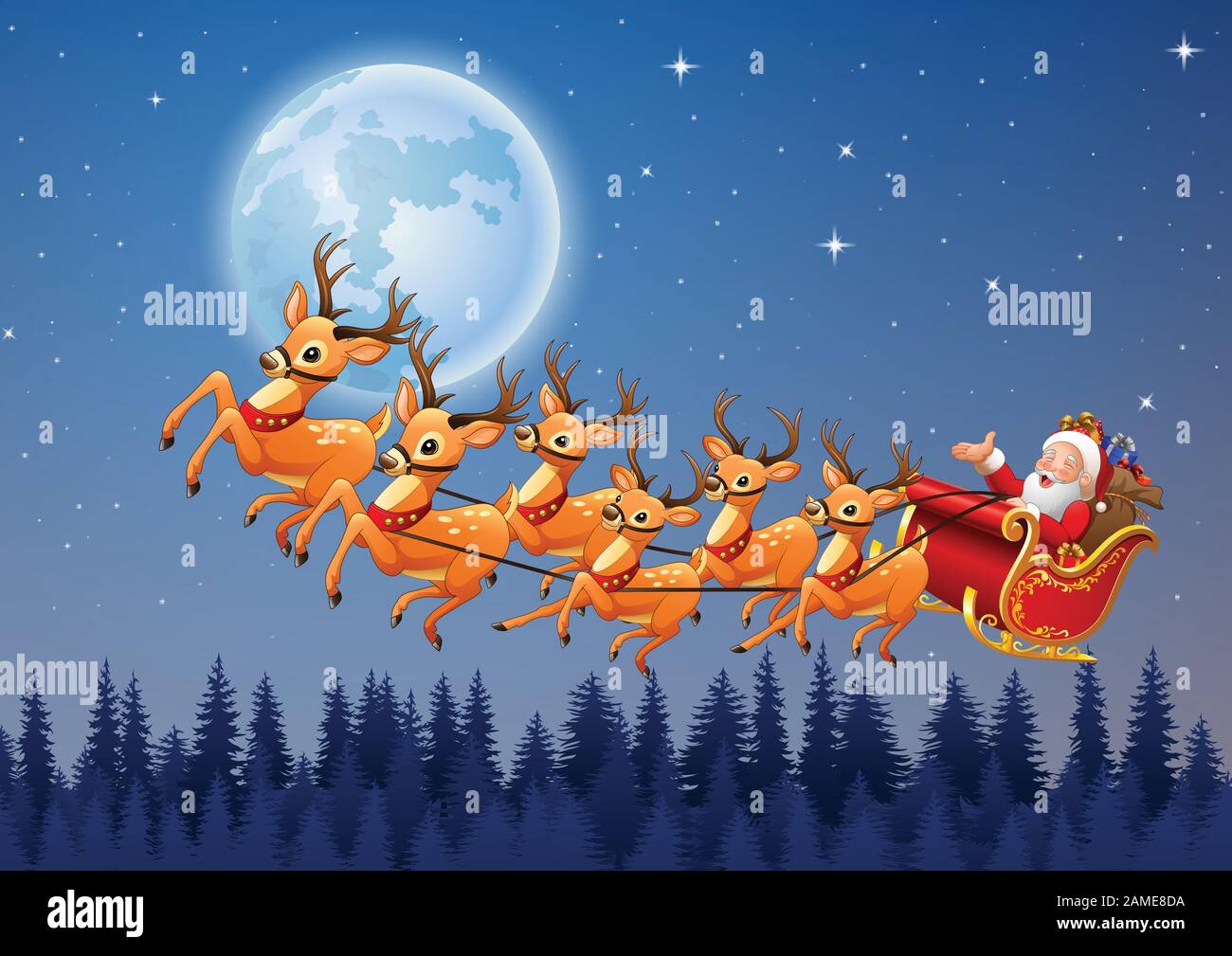 Le Pere Noel Fait Des Promenades En Traineau A Rennes Dans Le Ciel Image Vectorielle Stock Alamy