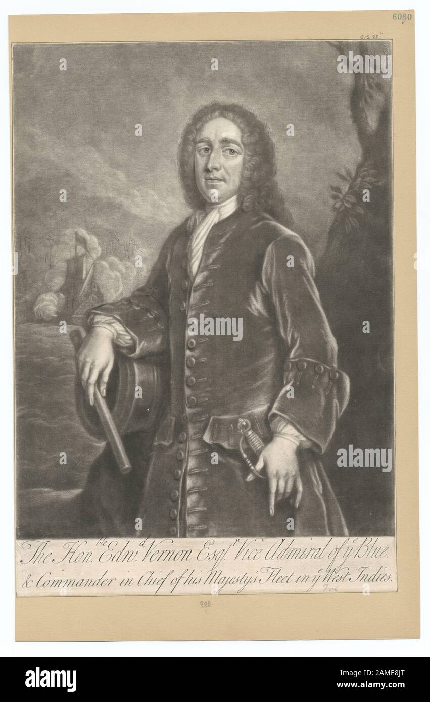 Le vice-amiral de YE Blue, le Honble Edwd Vernon Esq et commandant en chef de la flotte de sa Majesté dans les Antilles YE les numéros de volume donnés ici font référence aux numéros de volume originaux de la publication, et non à ceux de la publication de Lossing. Parmi les graveurs figurent Francesco Bartolozzi, Peter S. Duval, Fenner, Sears & Co., H.B. Hall, Peter Maverick Et James Smillie. Titre de la page de titre du volume supplémentaire illustré. E6080 ; le Honble. Mot De Passe Vernon Esq. Vice-amiral de YE Blue et commandant en chef de la flotte De sa Majesté dans les Antilles. Banque D'Images