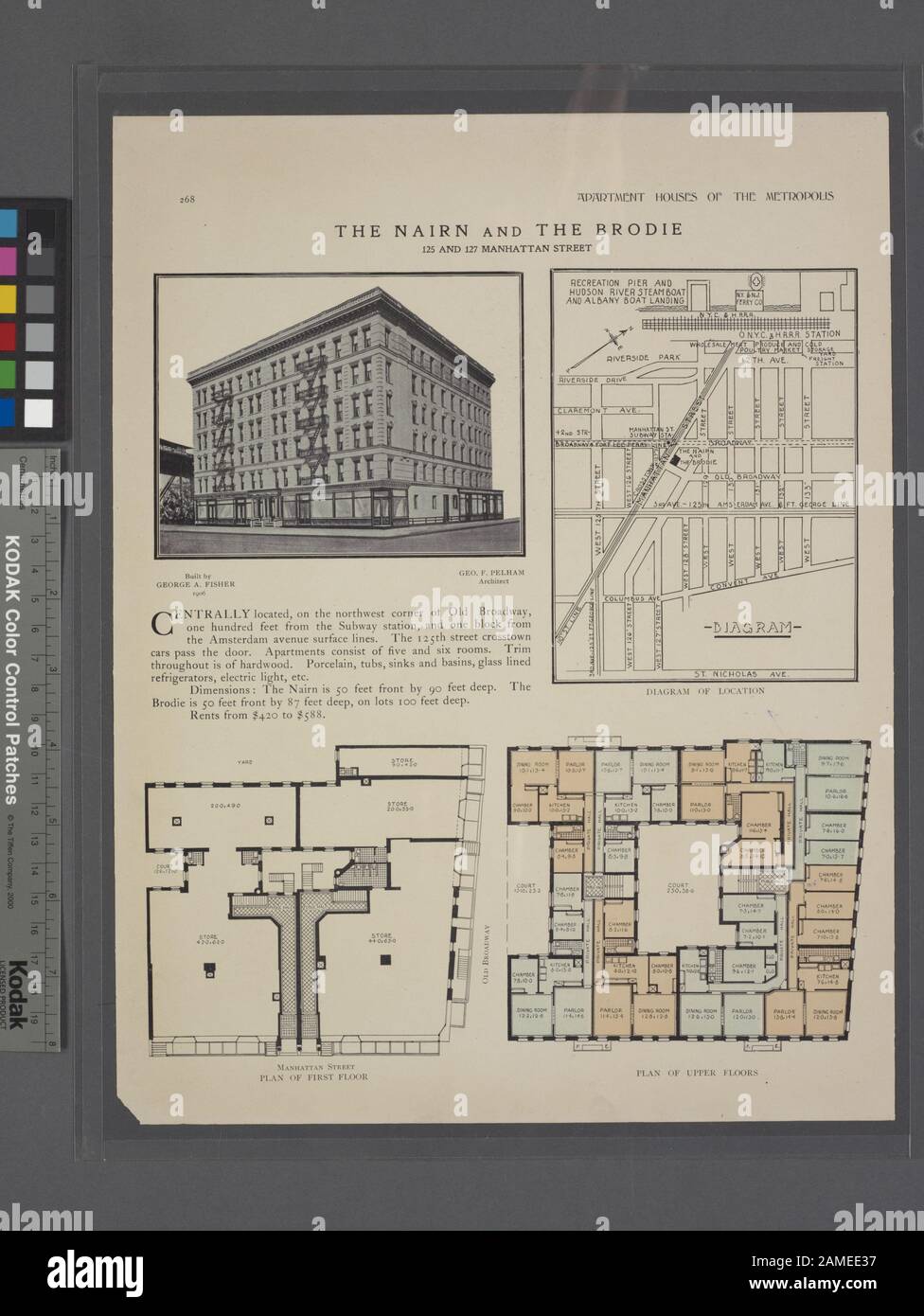 The Nairn et The Brodie, 125 et 127, rue Manhattan; diagramme de l'emplacement; Plan du premier étage; Plan des étages supérieurs Comprend l'index. Construit par George A. Fisher, 1906 / Architecte - Geo. F. Pelham; The Nairn et The Brodie, 125 et 127, rue Manhattan; diagramme de l'emplacement; Plan du premier étage; Plan des étages supérieurs. Banque D'Images