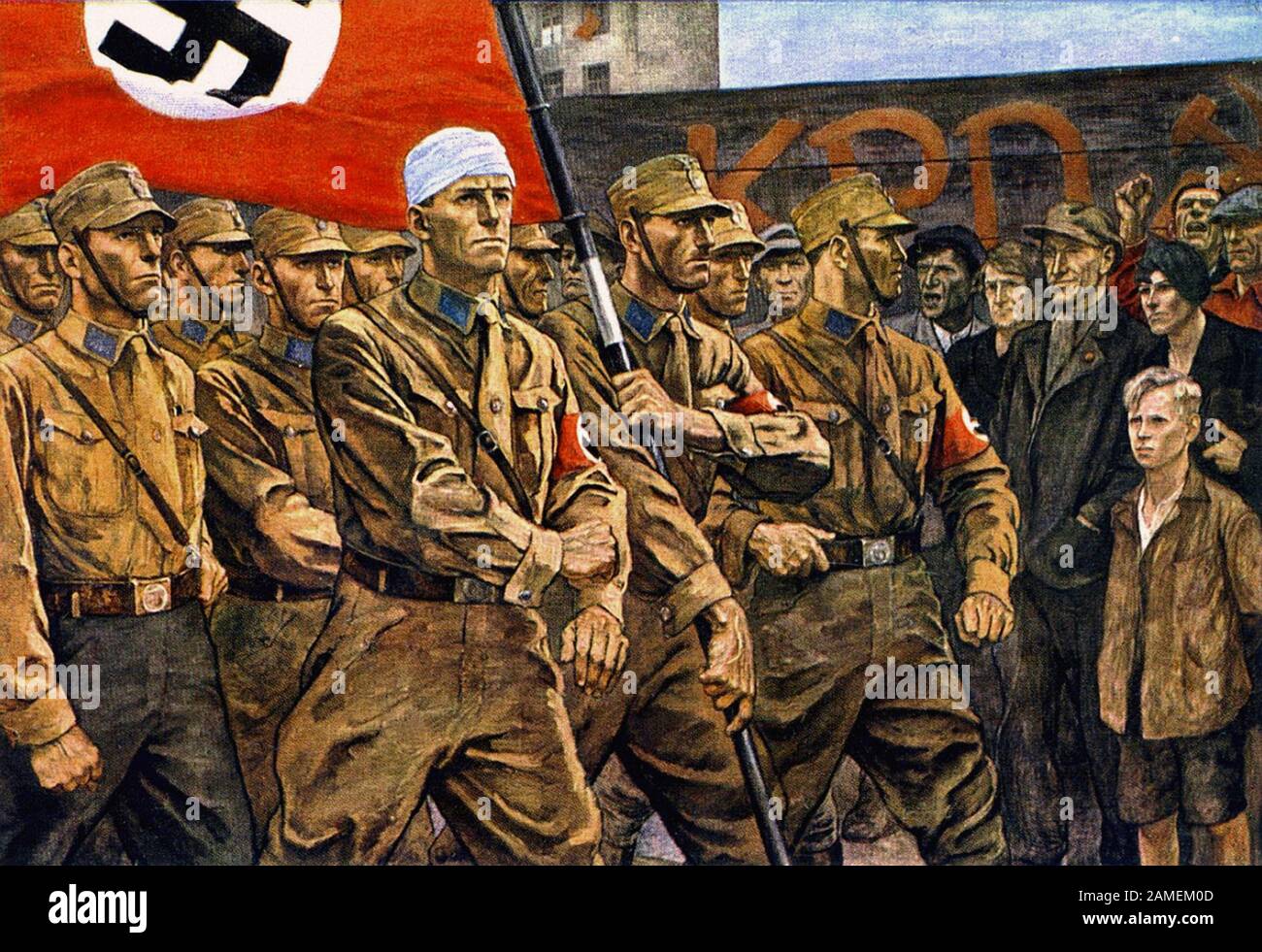 Carte postale du propoganda nazi. Marais sa (Sturmabteilung). Par Heinz Lohmann Banque D'Images