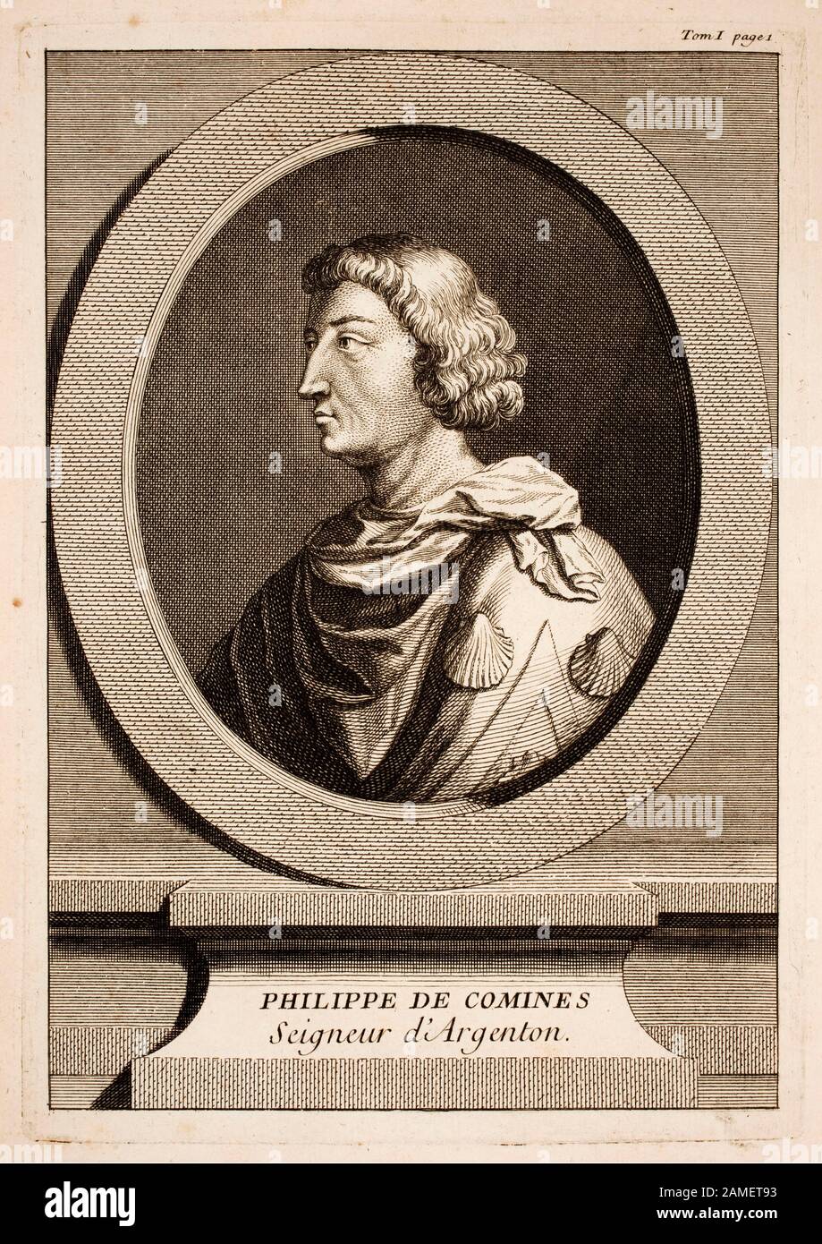 Portrait de Philippe de Commines (1447-1511), écrivain et diplomate aux tribunaux de Bourgogne et de France. Il a été appelé "le premier wri vraiment moderne Banque D'Images