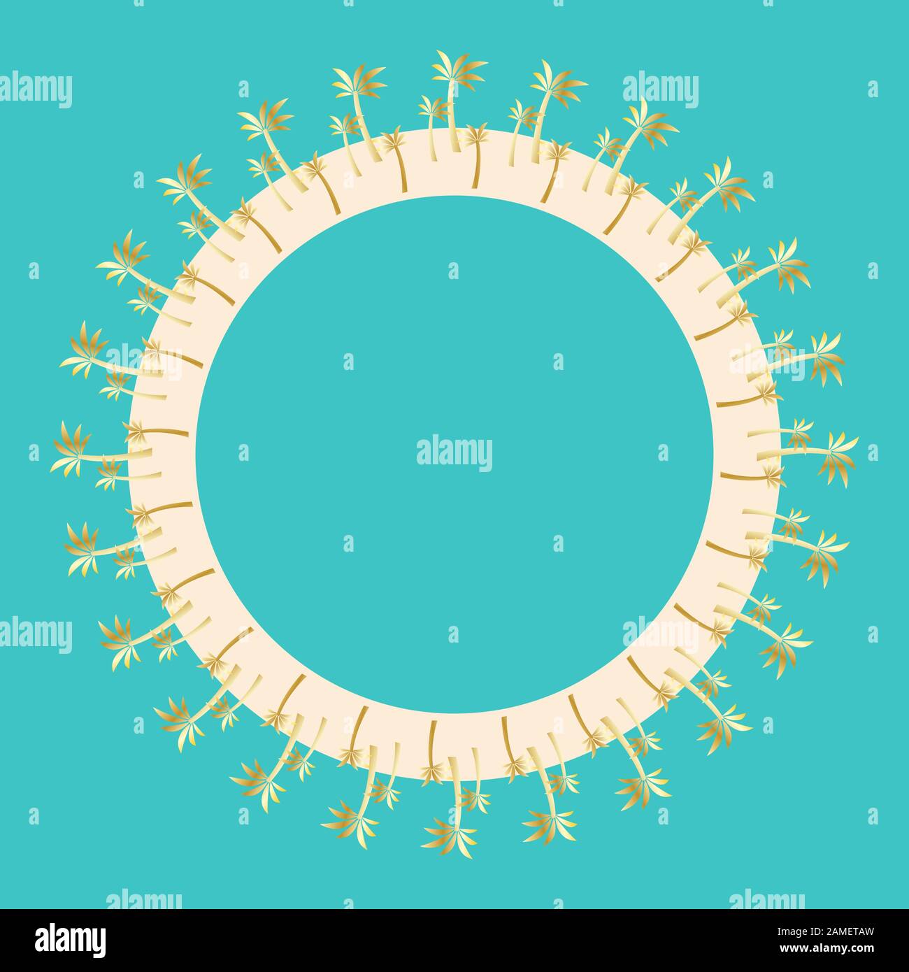 Cadre rond avec palmiers dorés sur l'île tropicale. Symbole du repos dans les tropiques. Illustration vectorielle EPS10 Illustration de Vecteur