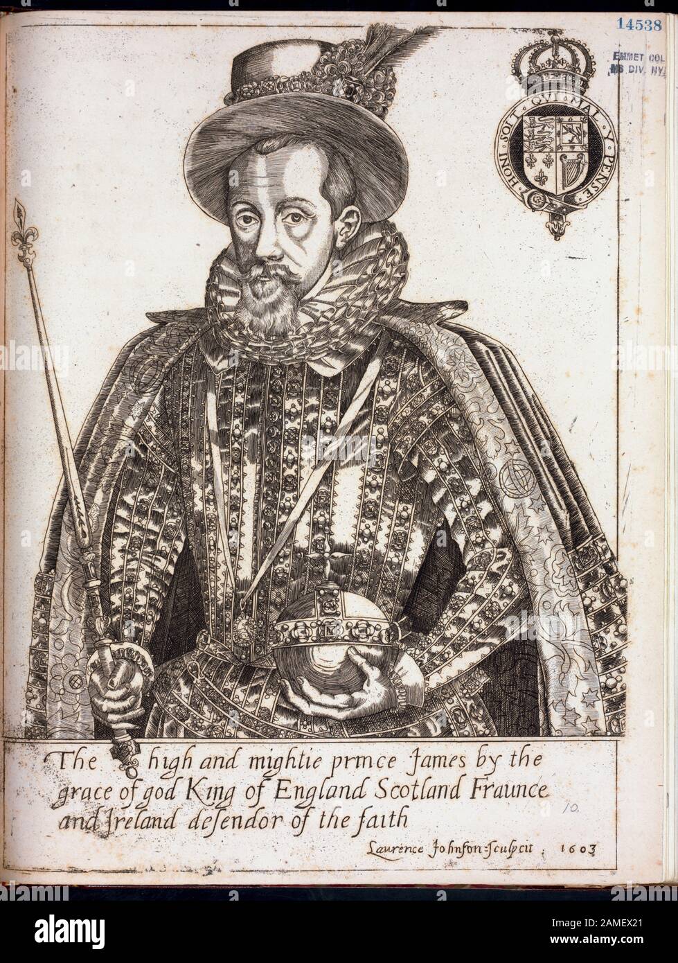 Le Prince James Haut Et Mightie Par La Grace De Dieu Roi D Angleterre D Ecosse De Fraunce Et D Irlande Defiant La Foi Le Texte Se Compose De L Histoire De Mason Et De La