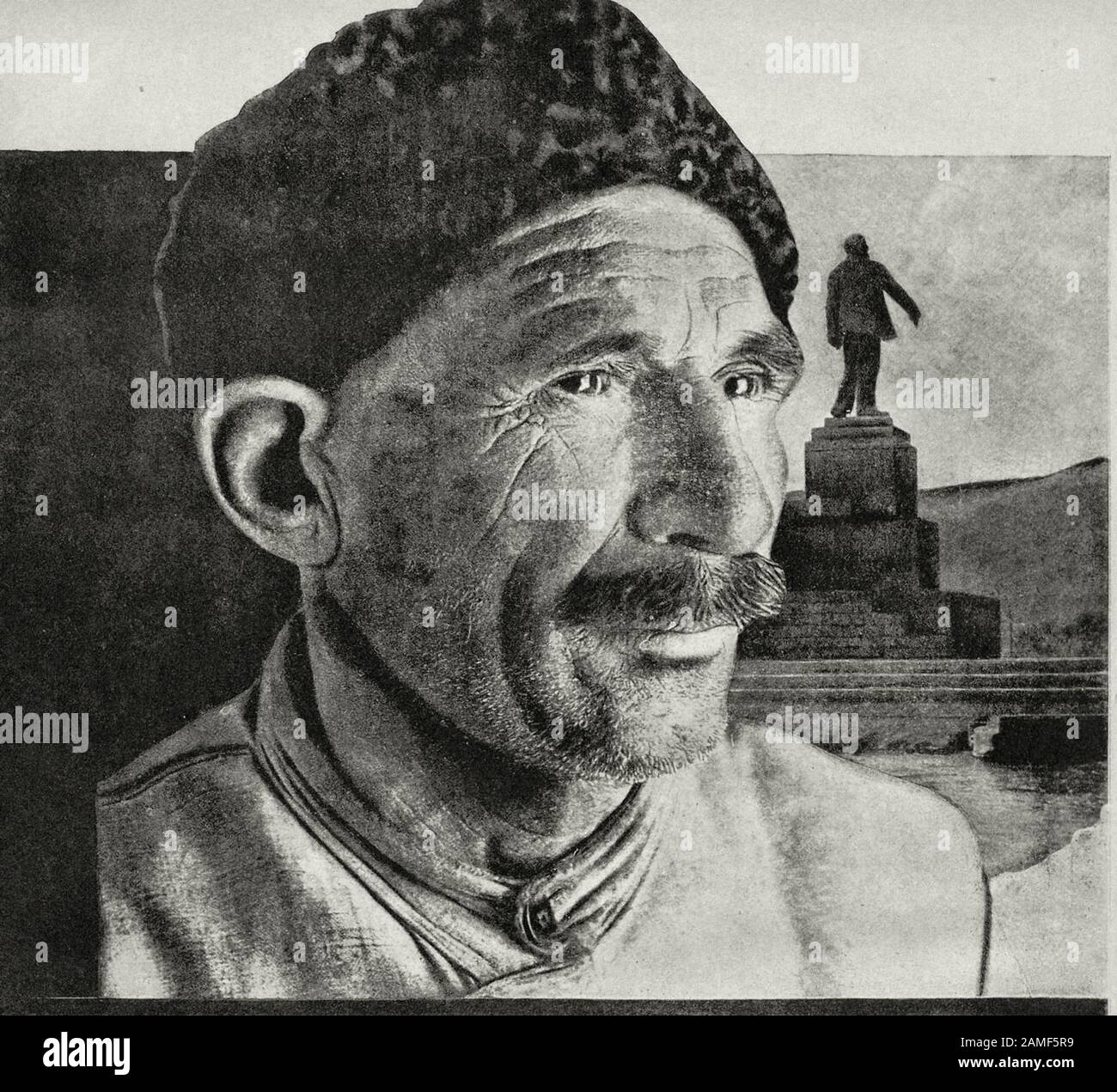 La vie en Union soviétique dans les années 1930. Du livre de propagande soviétique. Monument à Lénine érigé à la centrale hydroélectrique de Zemo-Avchal, près de Tiflis (Tbilissi Banque D'Images