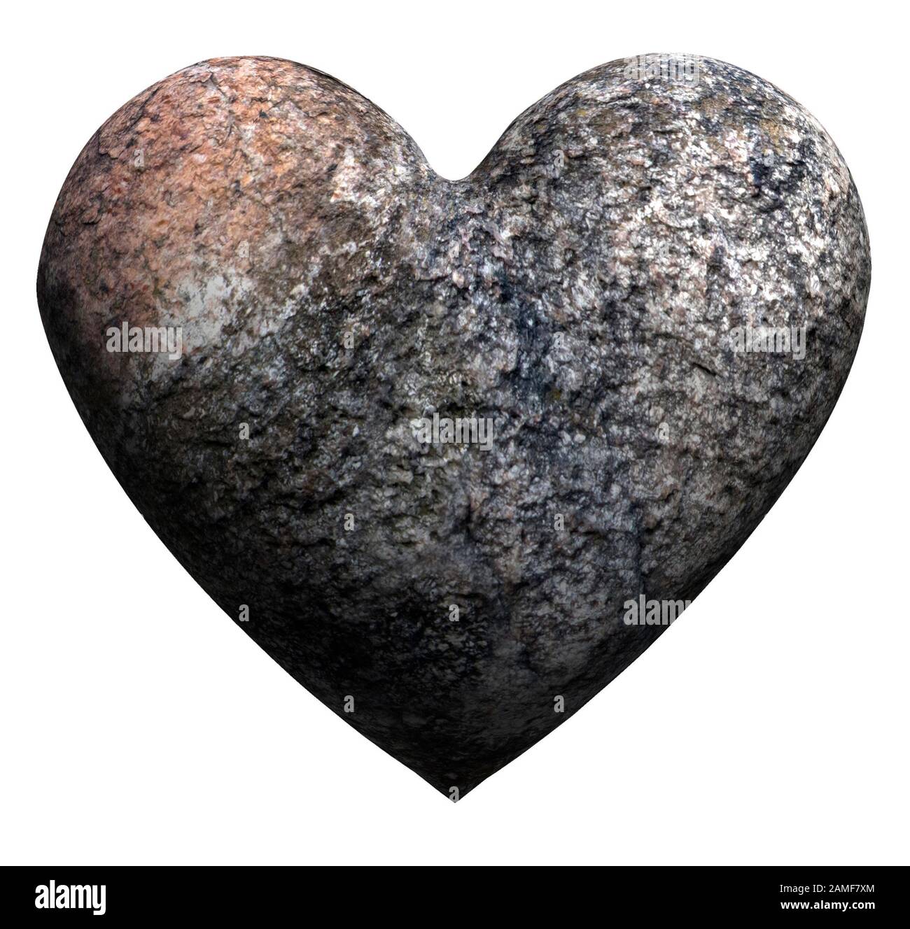 Coeur en granite à rendu en relief isolé sur fond blanc, illustration de la Saint-Valentin Banque D'Images