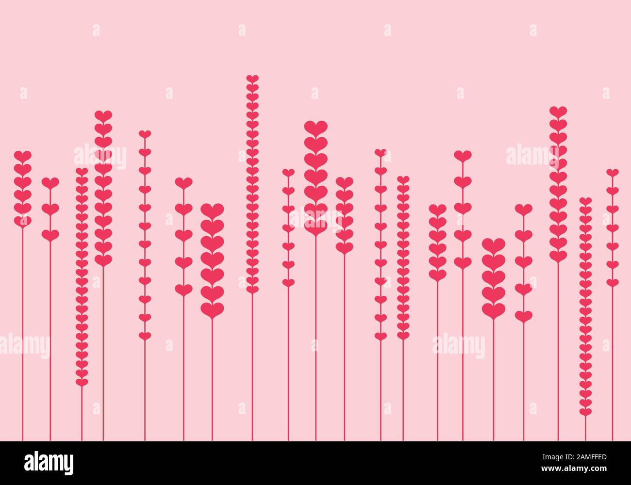 Fleurs de coeur modernes et minimalistes sur fond rose, illustration vectorielle pour cartes de Saint Valentin, anniversaire, art mural, décoration de maison Illustration de Vecteur