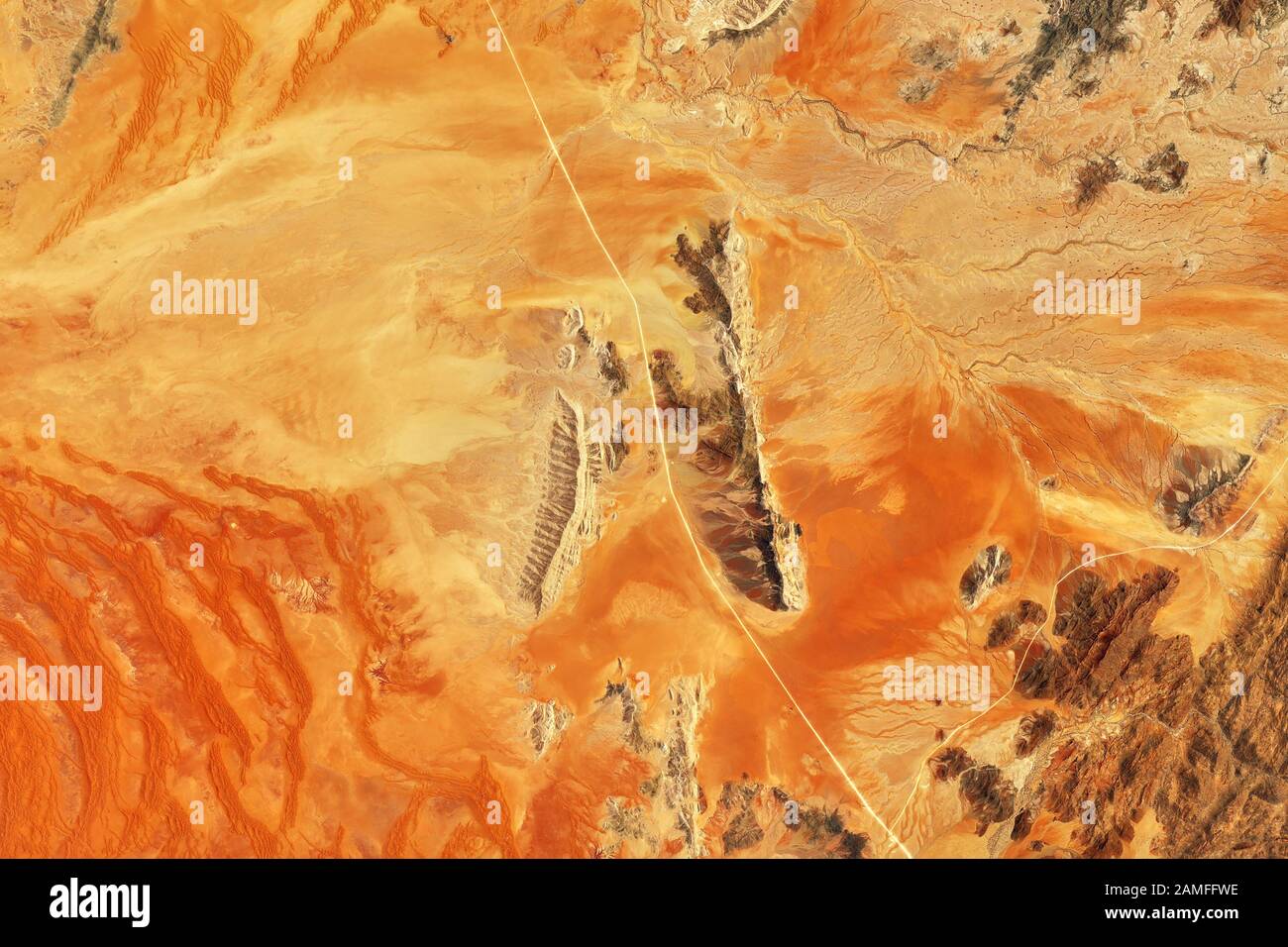 Image satellite de la NASA La roche érodée, près du bord de l'escarpement, Namin Super desret, Namibie, Afrique, 13 Nov 2019 Banque D'Images
