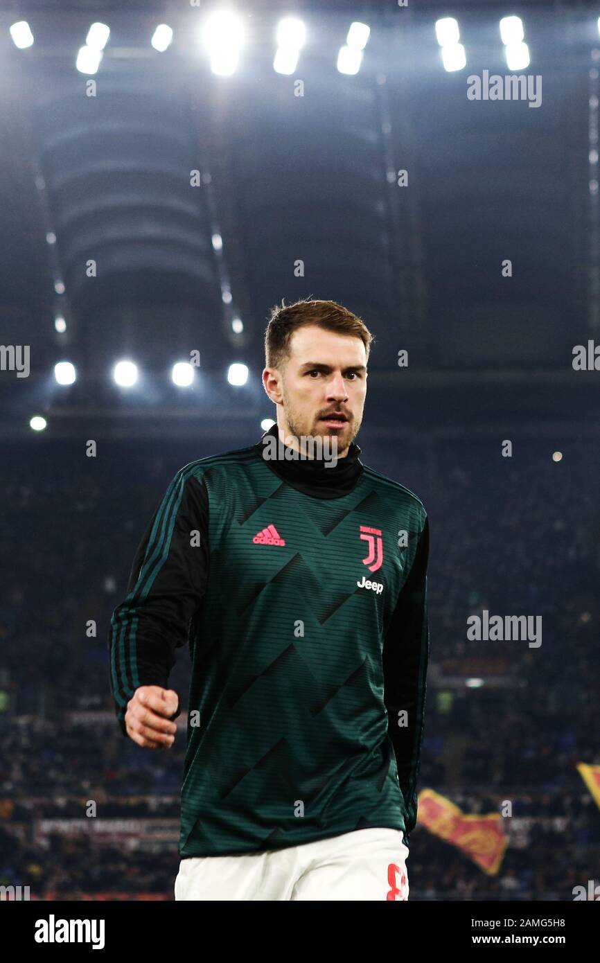 Aaron Ramsey de Juventus à la fin de l'échauffement avant le championnat italien Serie UN match de football entre AS Roma et Juventus le 12 janvier 2020 à Stadio Olimpico à Rome, Italie - photo Federico Proietti/ESPA-Imaes Banque D'Images