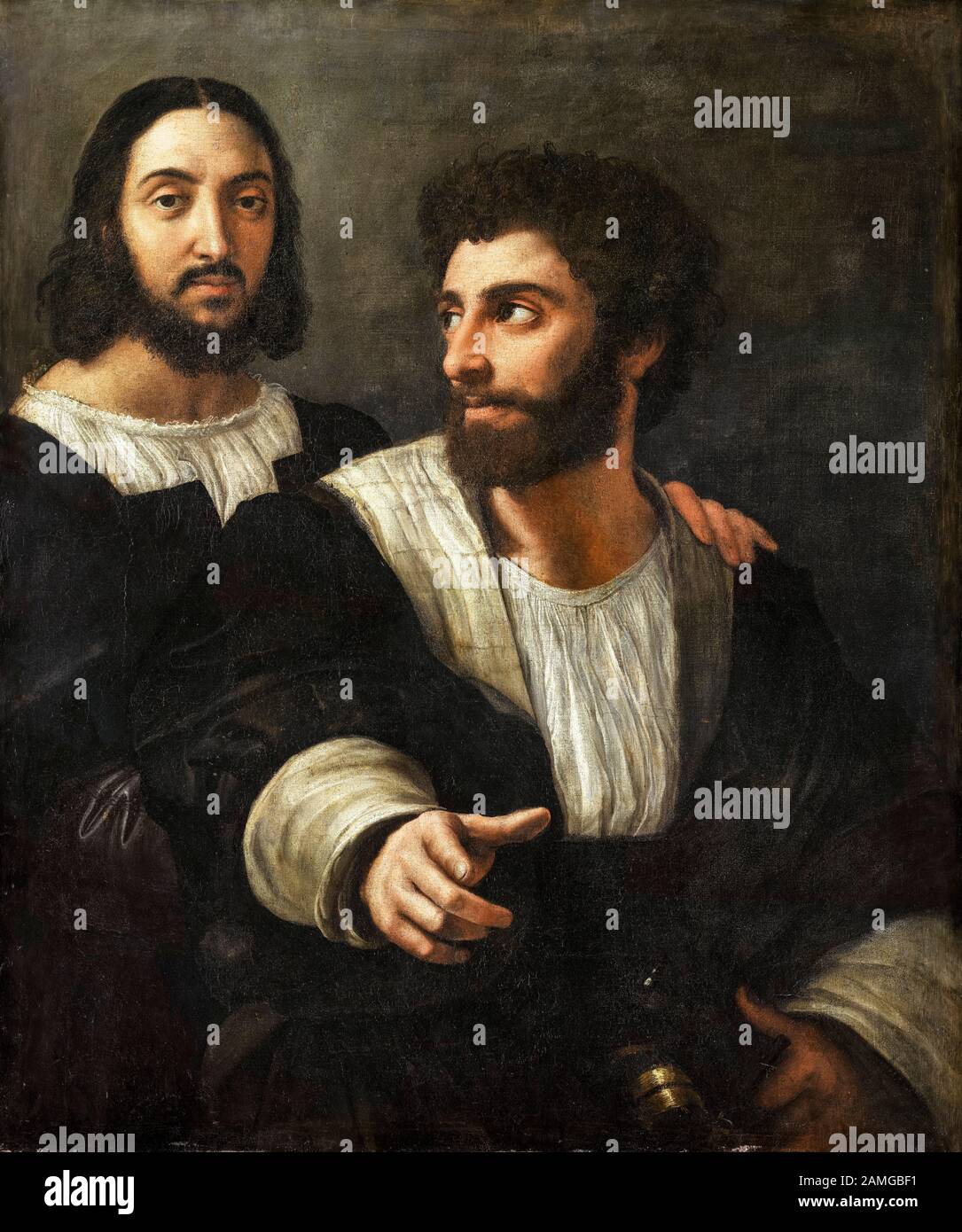 Raphaël (Raffaello Sanzio da Urbino, 1483-1520), Autoportrait avec un ami, peinture à l'huile sur toile, 1519 Banque D'Images