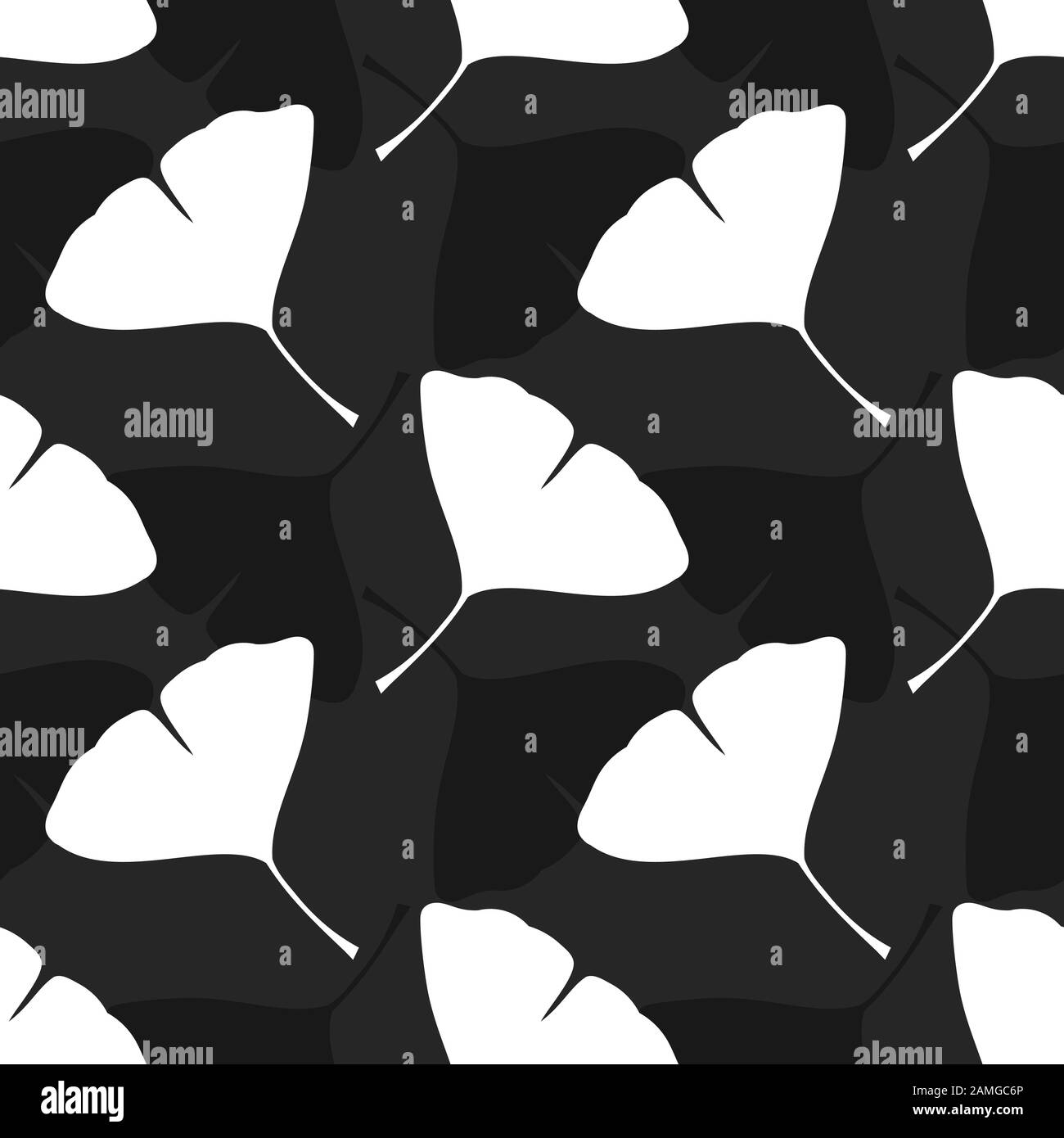 Le Ginkgo biloba laisse un motif noir et blanc sans couture. Illustration vectorielle. Illustration de Vecteur