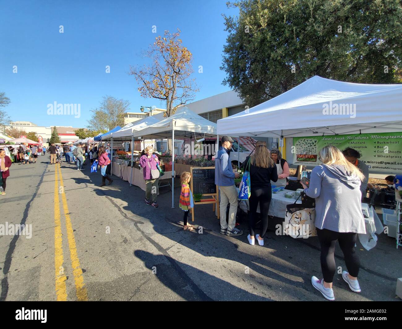 Les gens font leurs courses au marché des agriculteurs de Walnut Creek à Walnut Creek, en Californie, un marché d'agriculteurs certifié en Californie, le 10 novembre 2019. Pour obtenir ces certifications, les marchés des agriculteurs de l'État doivent satisfaire aux exigences strictes fixées par le Département de l'alimentation et de l'agriculture de Californie. () Banque D'Images