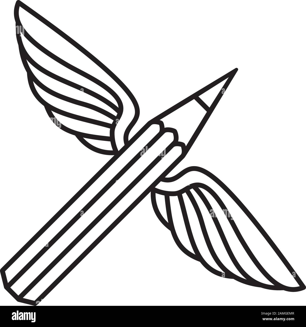 Crayon avec icône de ligne d'ailes. Imagination et créativité symbole conceptuel vectoriel Illustration de Vecteur