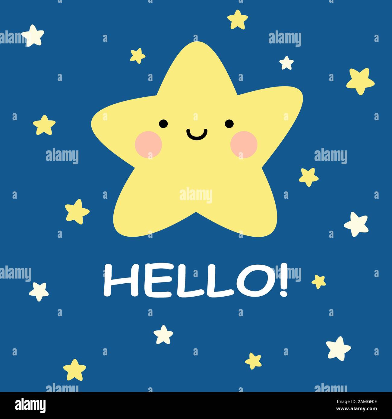 Jolie Carte De Bonjour Vectorielle Avec Des Etoiles De Dessin Anime Sur Fond Bleu Fonce Image Vectorielle Stock Alamy