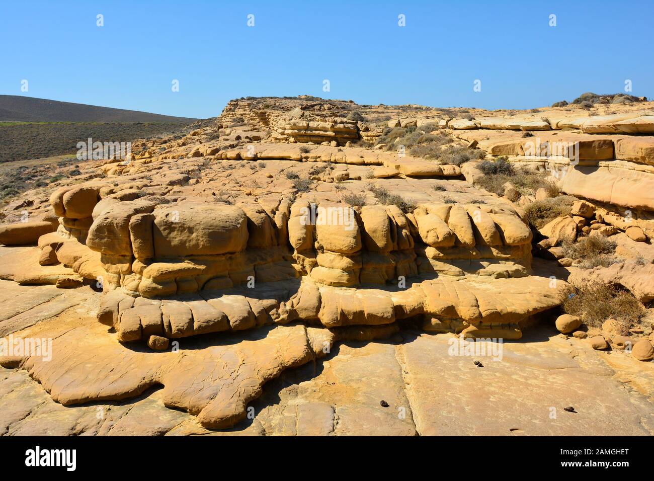 La Grèce, les roches volcaniques sur l'île de Lemnos Banque D'Images