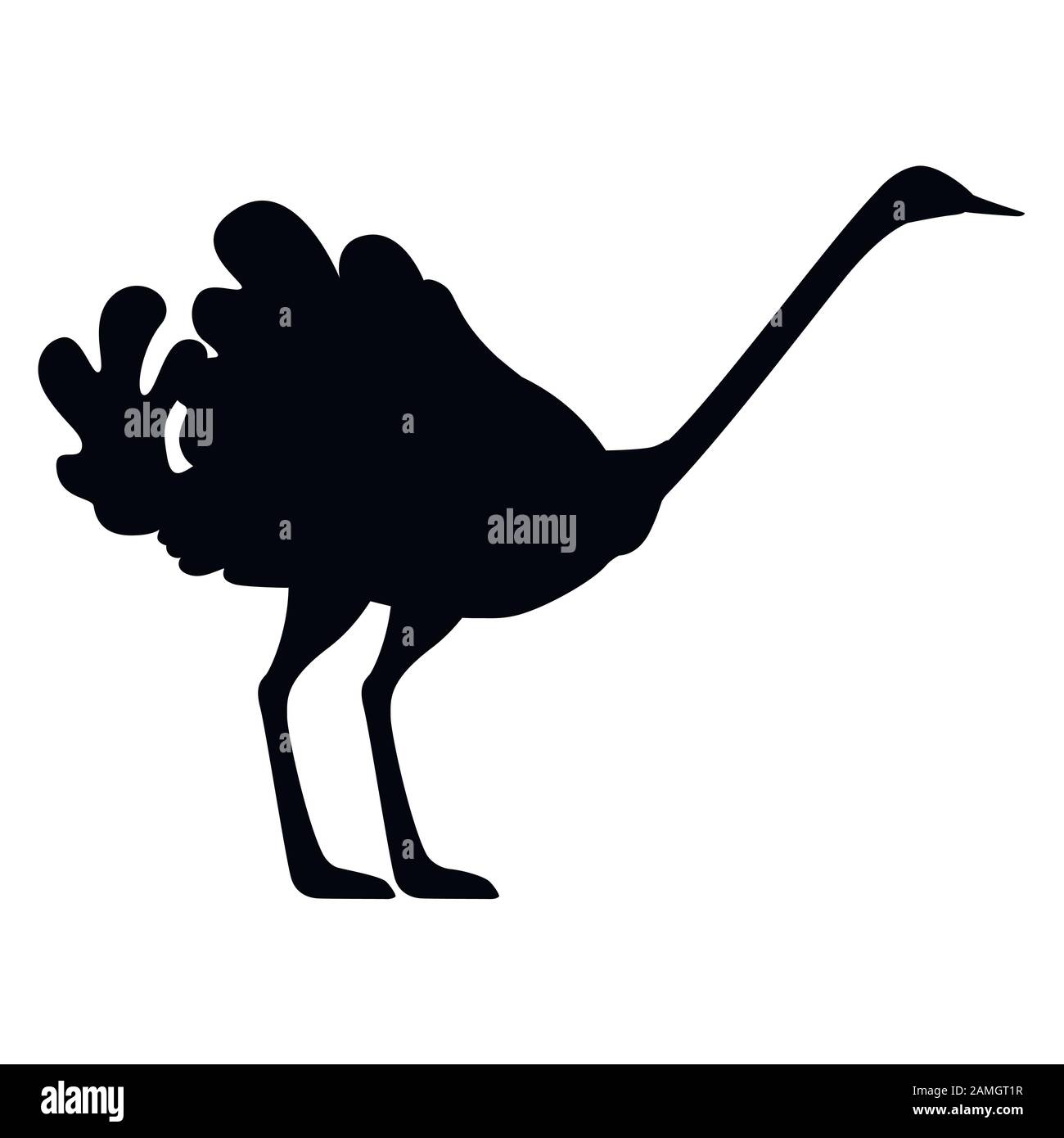 Silhouette noire ?ute autruch rester sur deux jambes african flightless oiseau Caricature animal design plate illustration vectorielle isolée sur fond blanc. Illustration de Vecteur