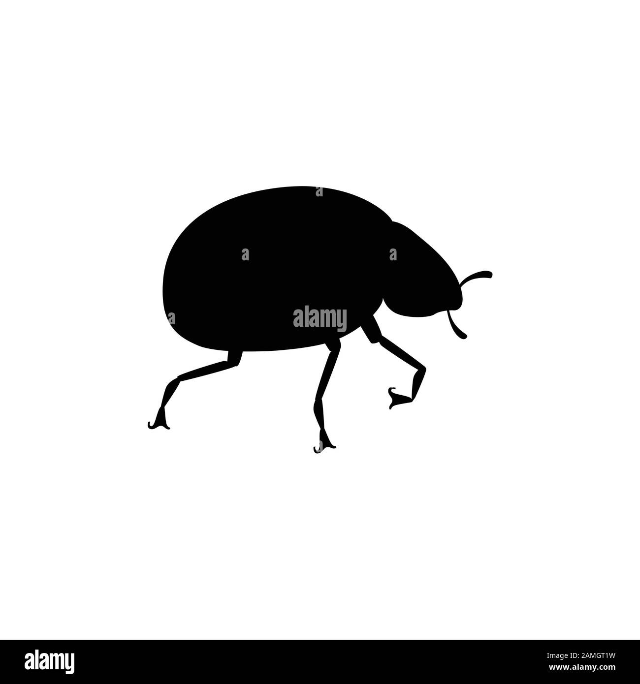 Silhouette noire coccinelle avec coléoptère fermé dessin de caricature illustration vectorielle plate isolée sur fond blanc. Illustration de Vecteur